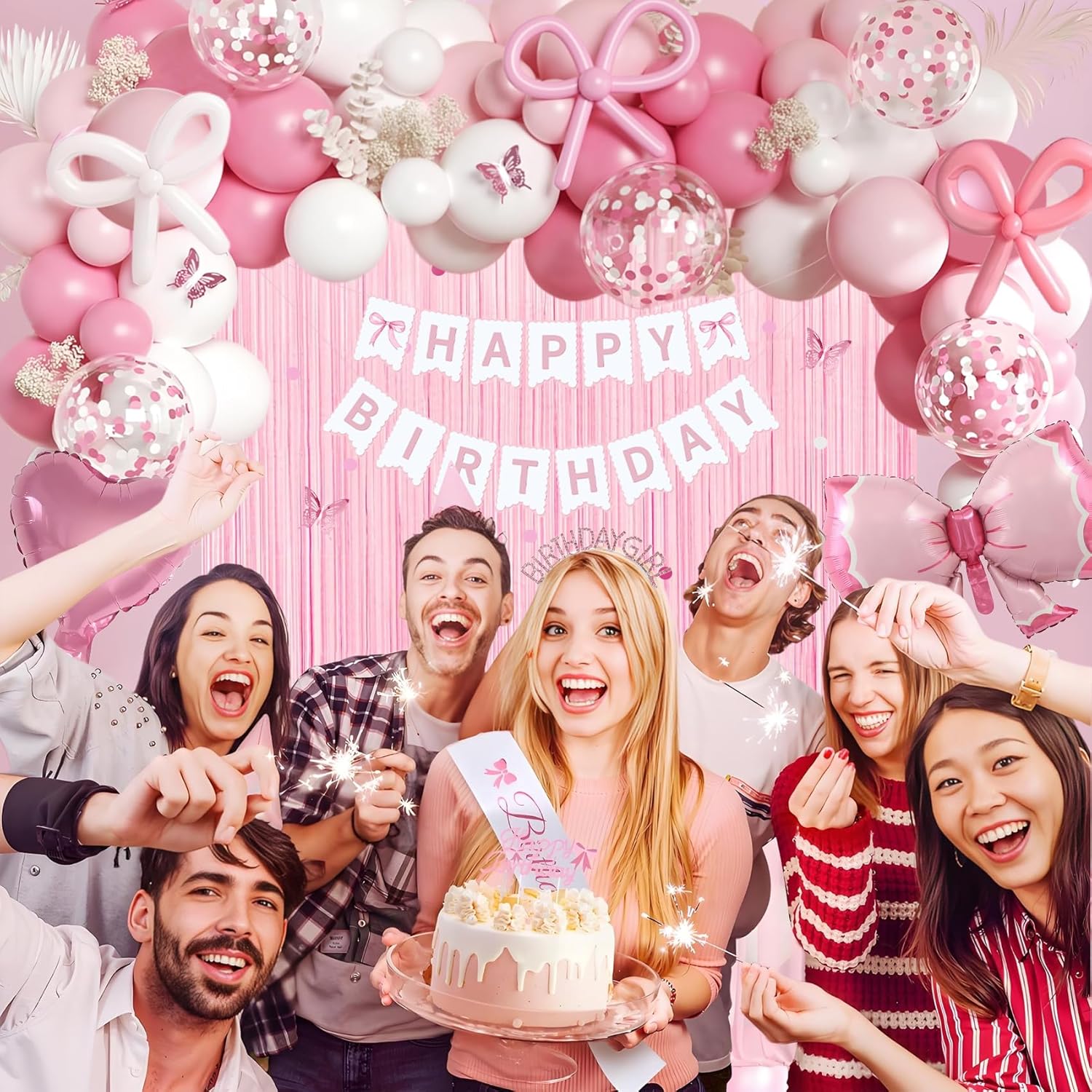 Thumbnail 2 de Pink Bow Birthday Decorations Kit