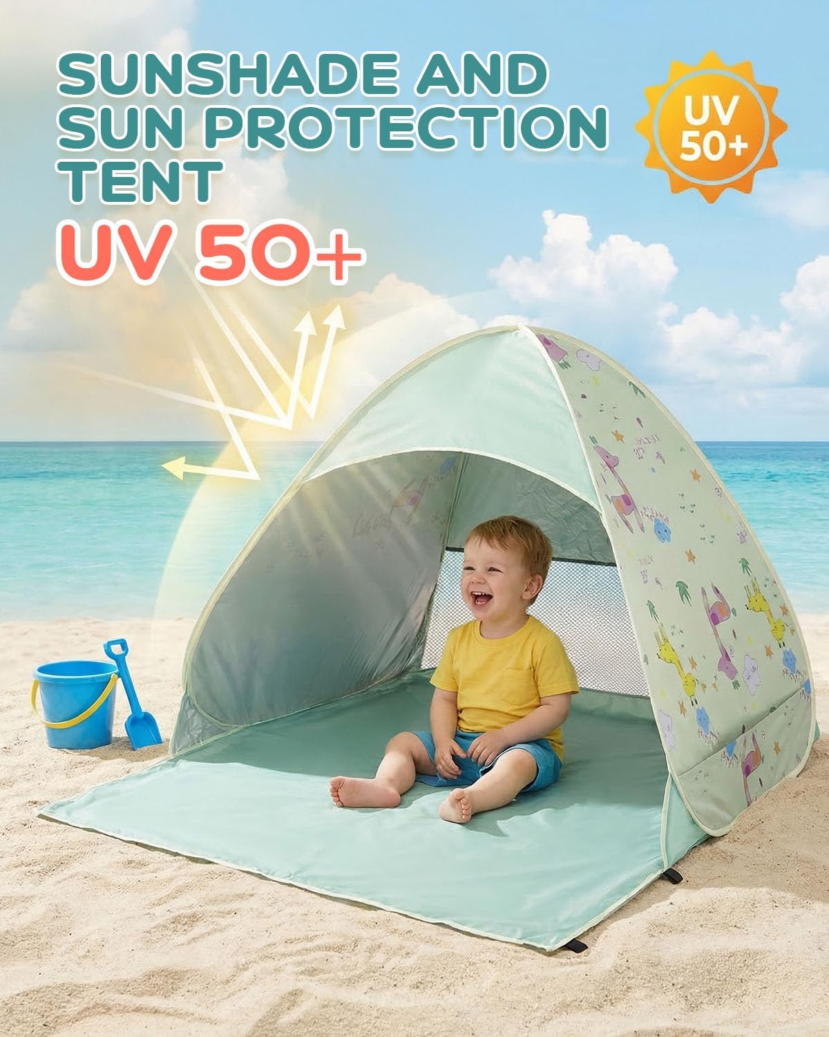 Detalle de Baby Tent UV Protection UPF 50+ with Pop Up Design and Cute Giraffe Pattern