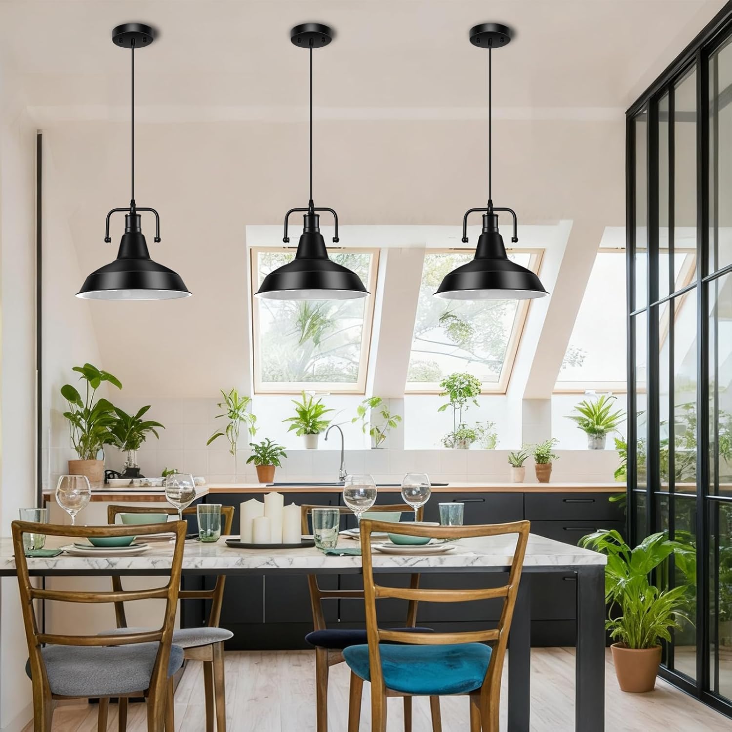 Thumbnail 5 de 3PCS Farmhouse Pendant Light for Kitchen Island – Black Industrial Pendant Fixtures with Metal Shade (Bulb Not Included)