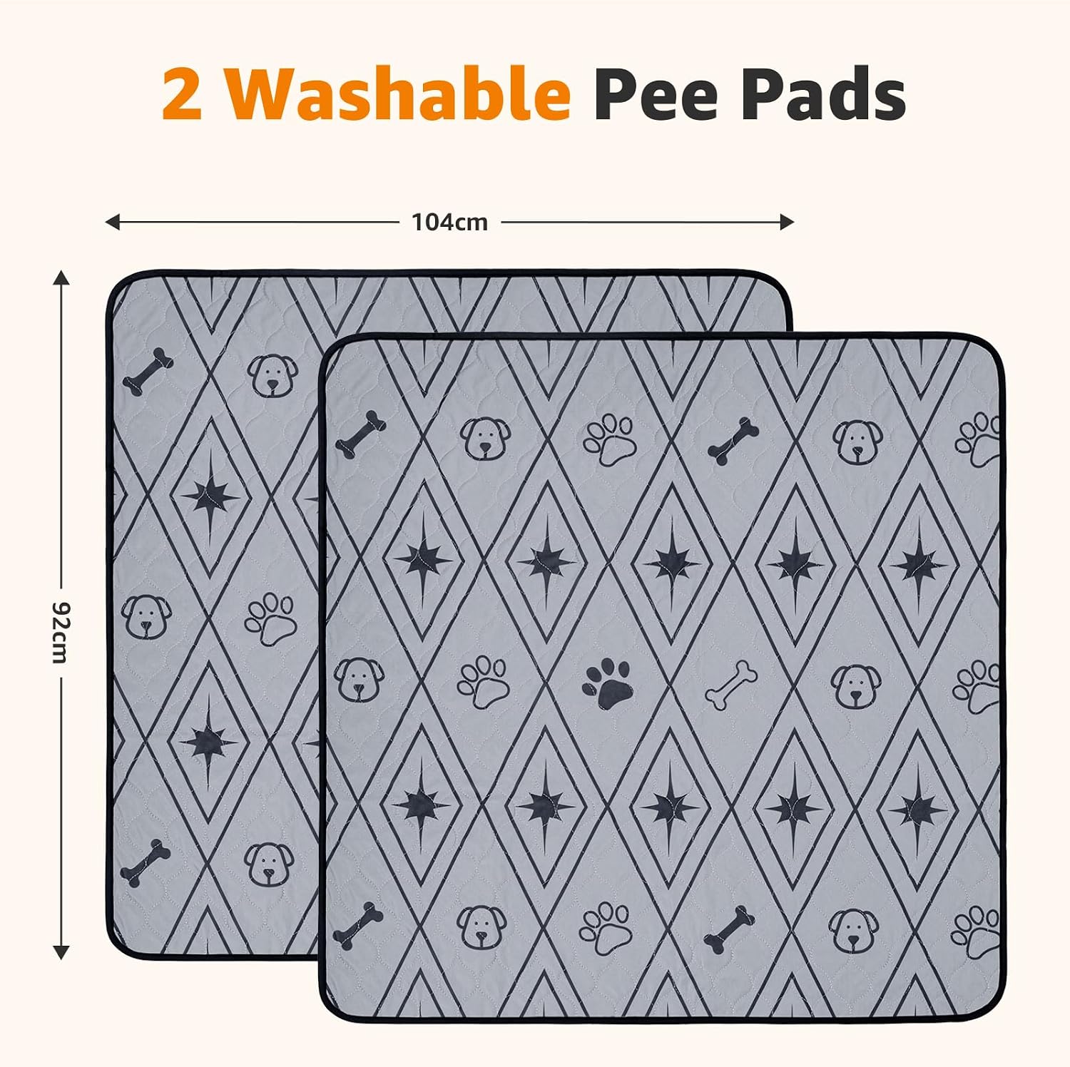 Detalle de LOOBANI Washable Puppy Pads (2 Pack) – Waterproof, leak-proof training mats, grey 92x104cm