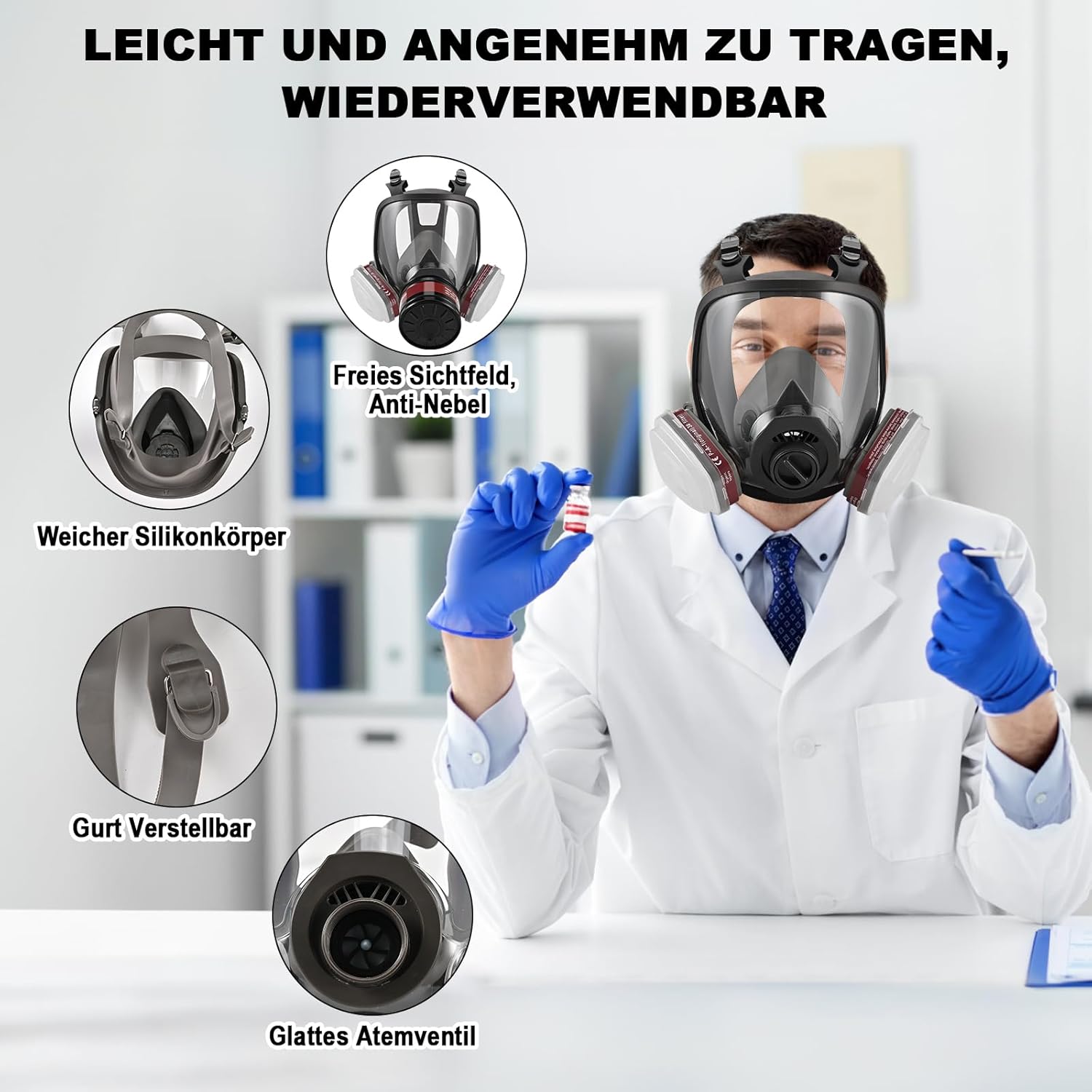 Detalle de Faburo Atemschutzmaske-Set mit Vollgesichtsmaske und 40-mm-Filter