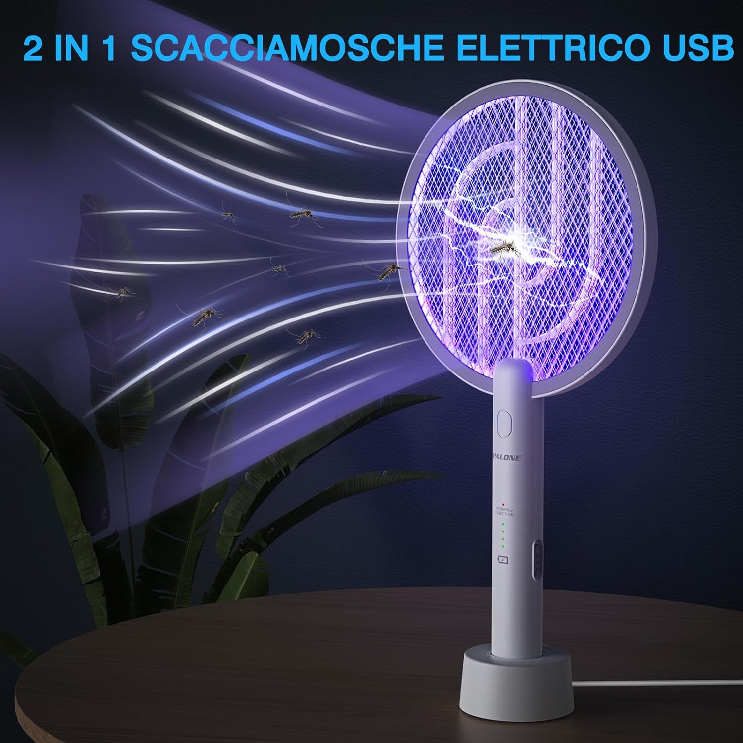 Thumbnail 6 de PALONE Racchetta Zanzare Elettrica 4000V con USB ricaricabile e LED 2-in-1 (bianco)