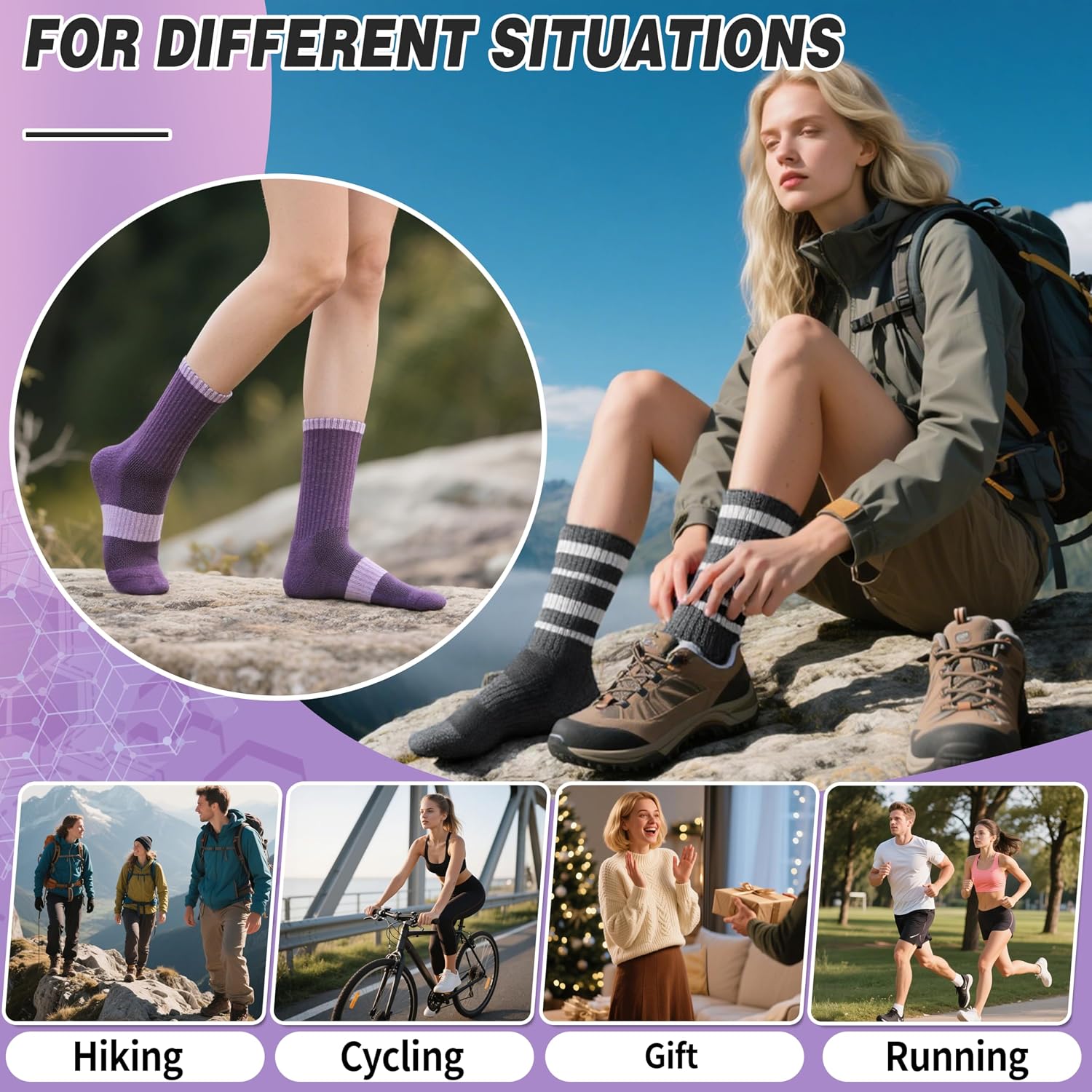Thumbnail 5 de EBMORE Merino Wool Thermal Hiking Socks 5 pairs
