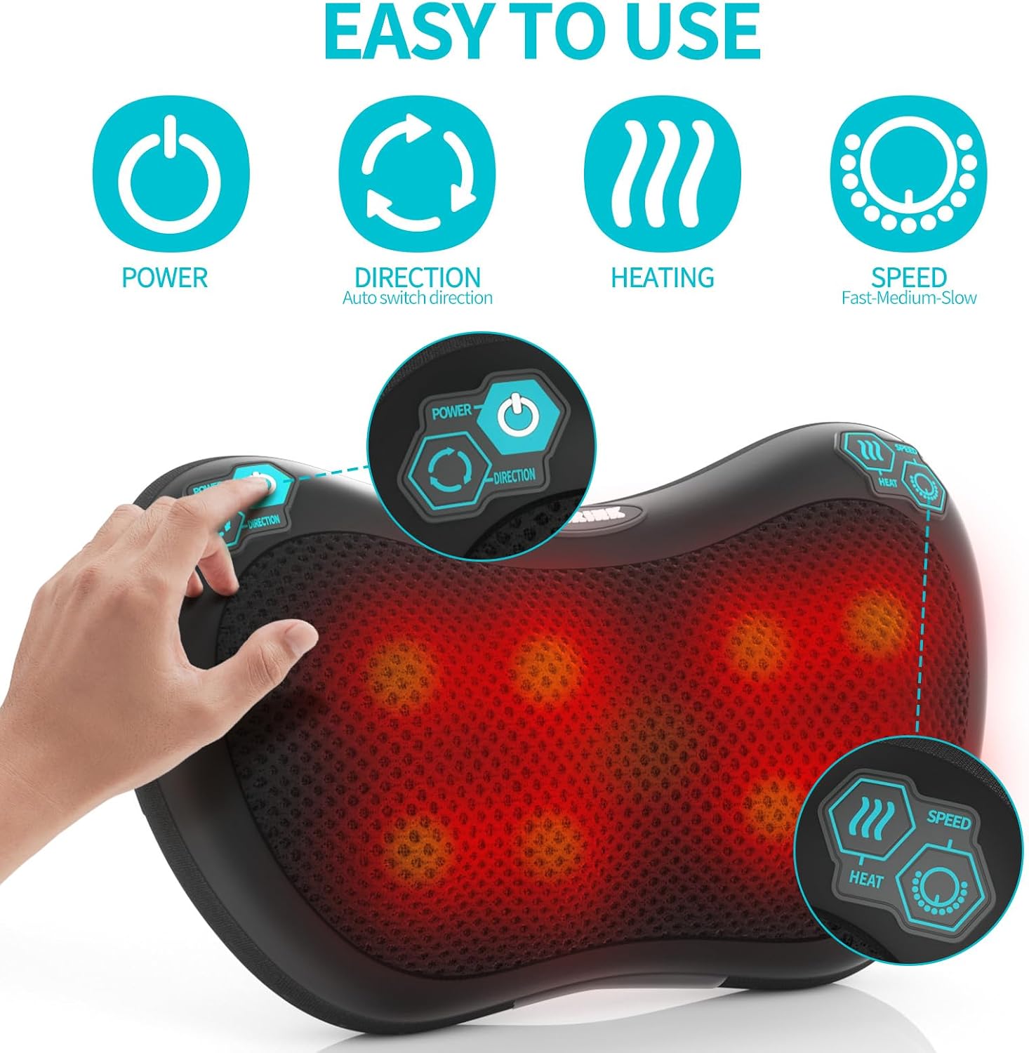 Detalle 2 de TAKRINK Neck Massager Pillow with 8 Nodes 3 Speeds
