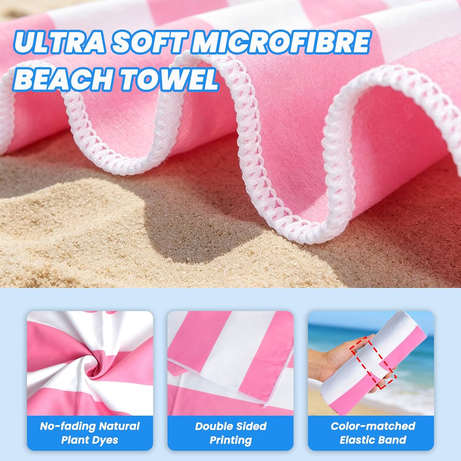 Thumbnail 2 de Kelvindra Microfibre Beach Towels for Adults – 2 Pack 180x90cm Extra Large, Sand Free Quick Dry Dual-Sided Towel