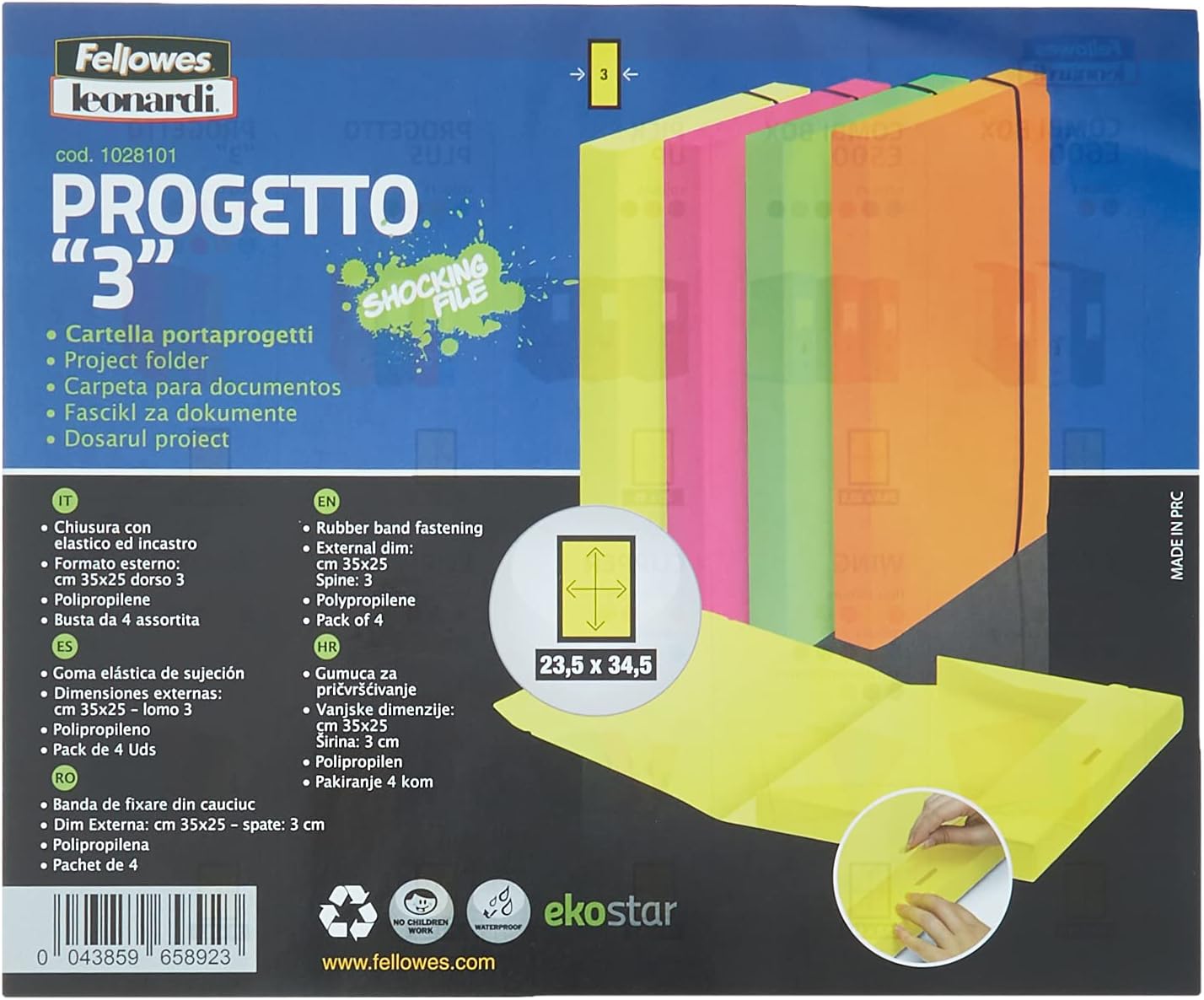 Thumbnail 2 de Fellowes 1028101 Cartella Progetto Shocking File – confezione da 4 cartelle fluo con chiusura elastico