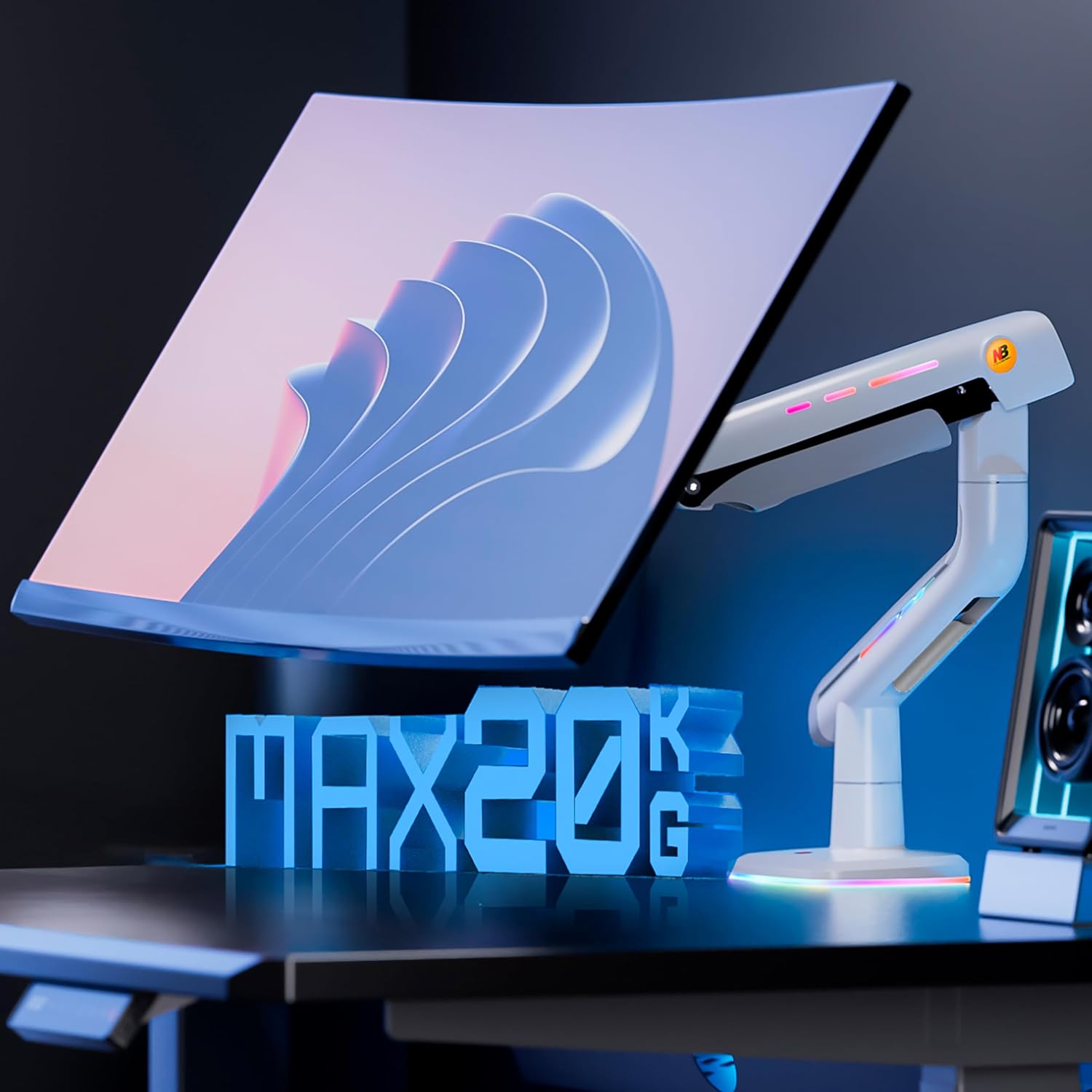 Detalle de NB ERGONOMIC Braccio per monitor fino a 32–60 pollici bianco, ultrawide/curvi, VESA 75/100, carico fino a 20 kg