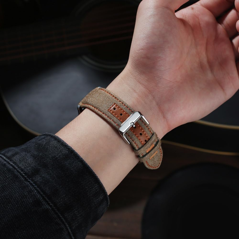 Detalle de Triblanc Denim-Canvas Uhrenarmband 22 mm – Schnellverschluss, personalisierbar, für Damen und Herren