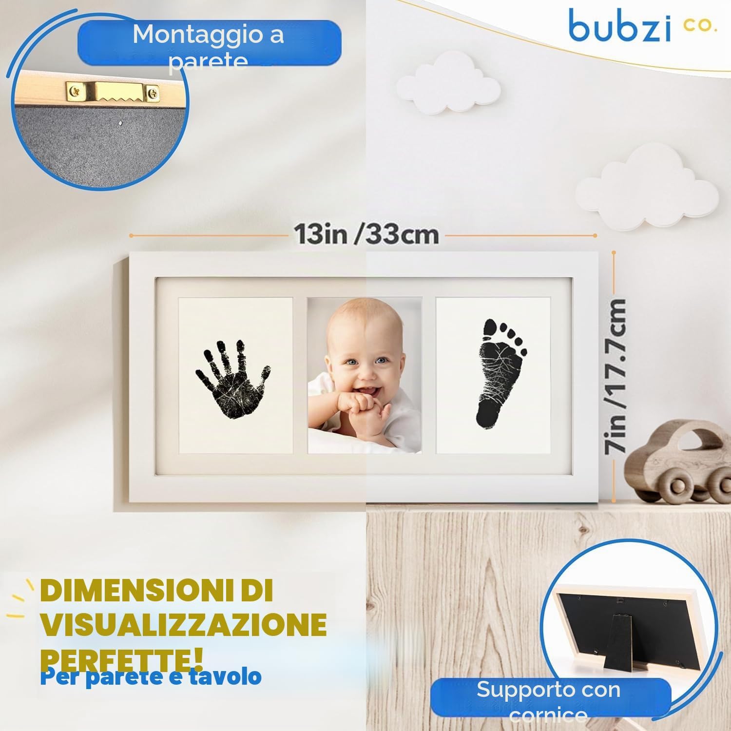Detalle 2 de Bubzi Co Bellissimo kit impronte di mani e cornici per foto neonati e ragazzi (White)