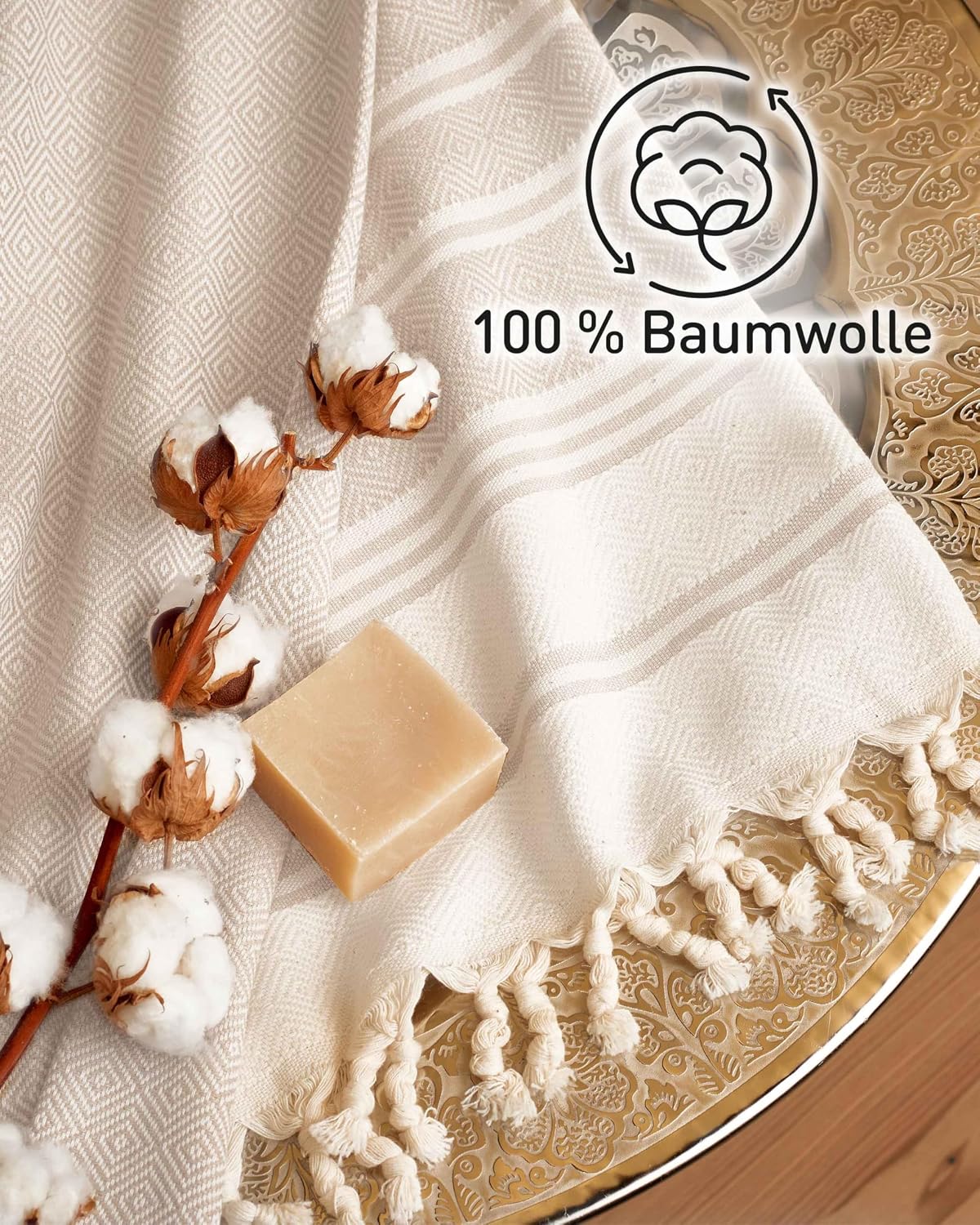 Detalle de Fit-Flip Hamamtuch aus 100% Baumwolle – 100x200 cm Diamond, saugfähig & schnelltrocknend