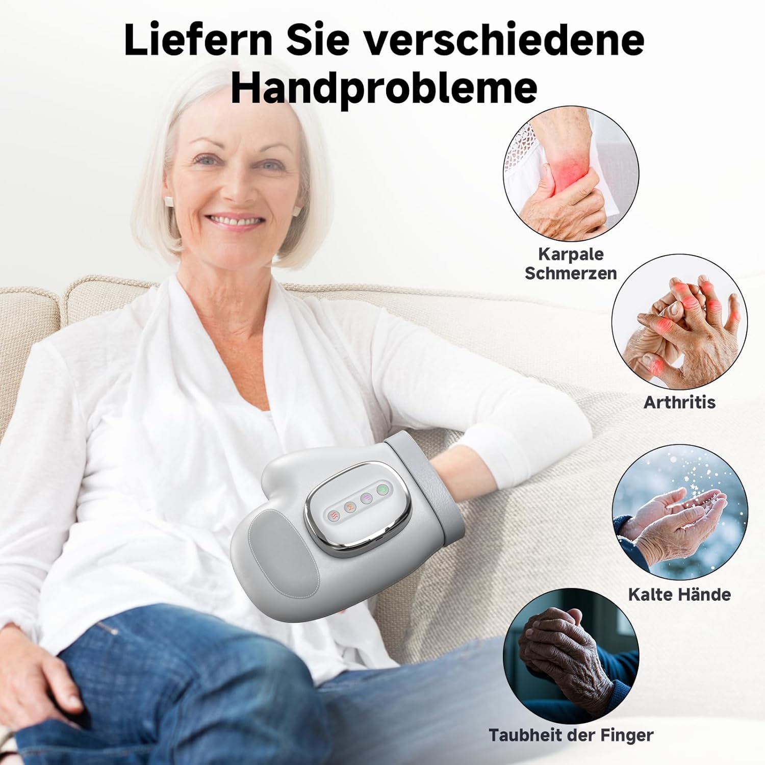 Detalle de Massaggiatore per Mani Airbag, Elettrico con Calore e Compressione 3 Massaggi | 3 Temperature, 5 Livelli, Timer Auto, Ricaricabile