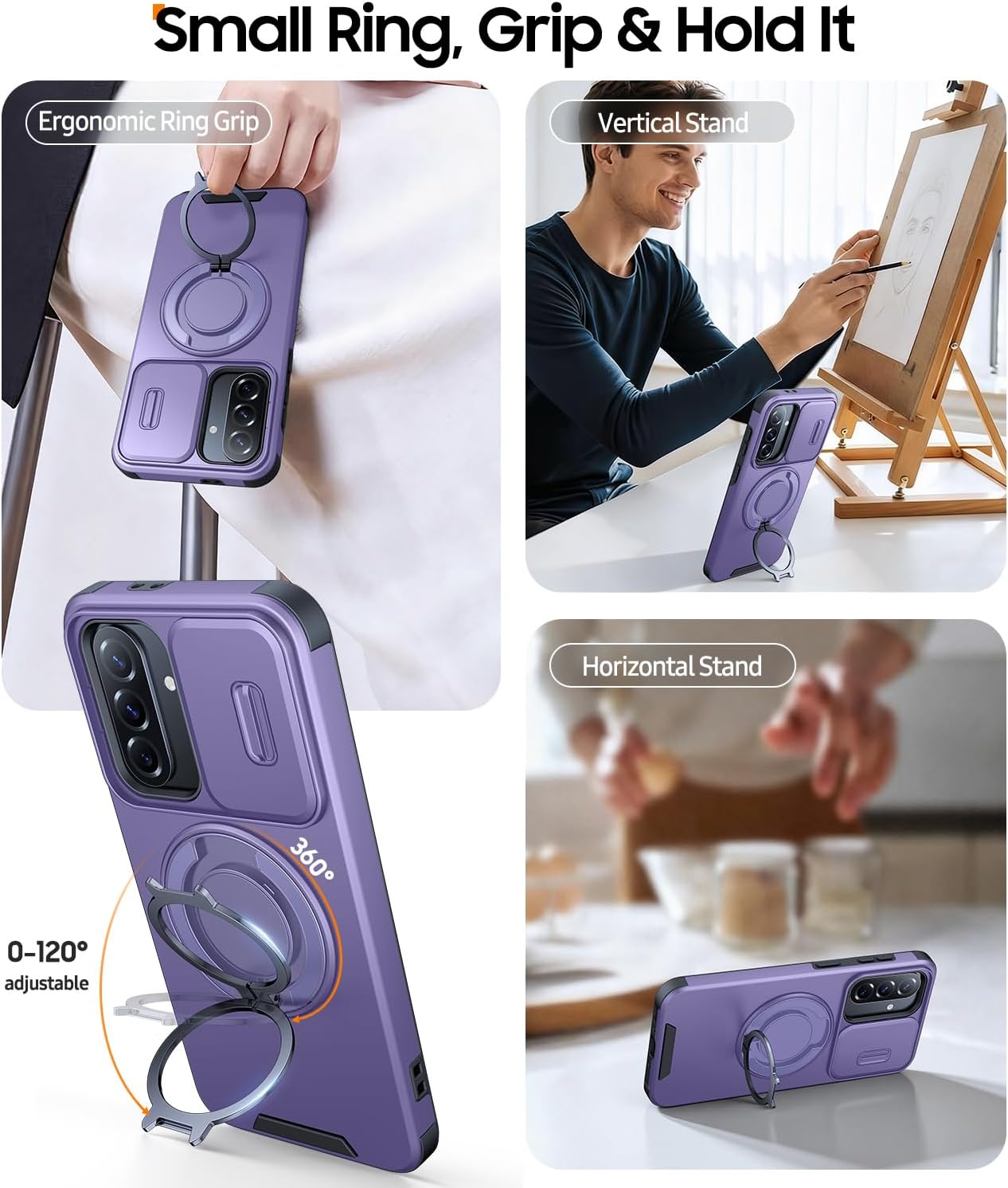 Thumbnail 4 de AOUIA 5G Case for Samsung A37/A36/A56 with 2 Screen Protectors, 360° Kickstand and Slide Camera Cover
