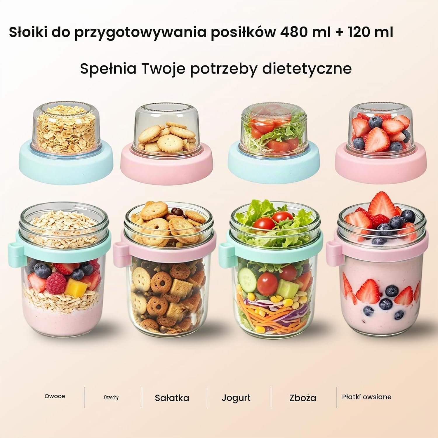 Detalle de OSDUE 600 ml – szklany pojemnik na jogurt i płatki, 4 sztuki z łyżką