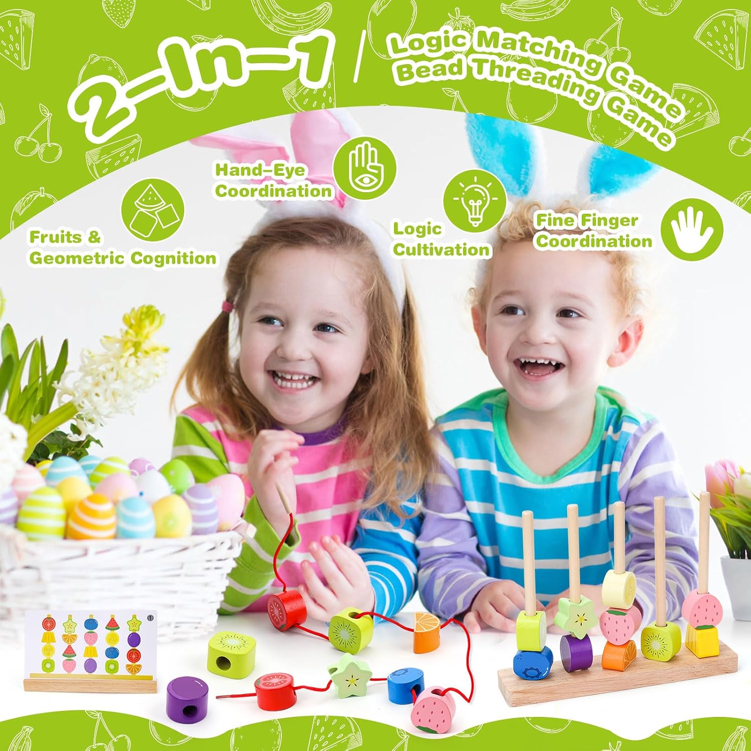 Detalle de GiddyGlow Jouet Montessori en Bois pour Enfants 2-5 Ans — Perles à Enfiler, Tri et Empilage