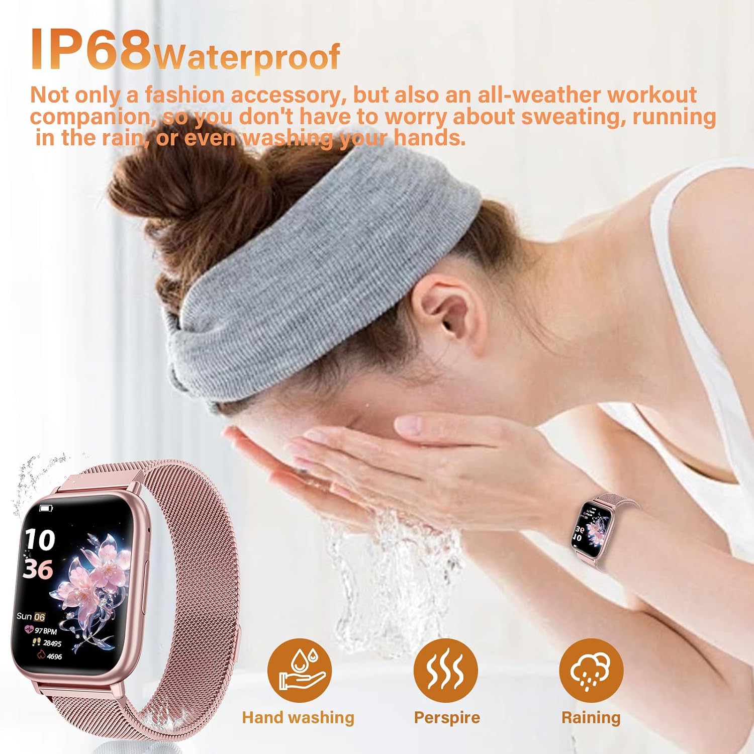 Detalle 2 de SLOKSFil Smartwatch Donna con chiamate Bluetooth, 1,83” e fitness con SpO2, frequenza cardiaca e sonno (rosa)