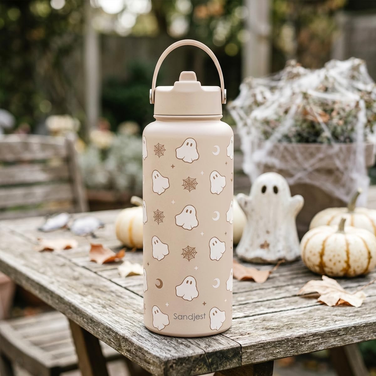 Detalle de SANDJEST SJ-DW-SS-WB32SL Halloween Boo Stainless Steel Water Bottle, 32 Ounces