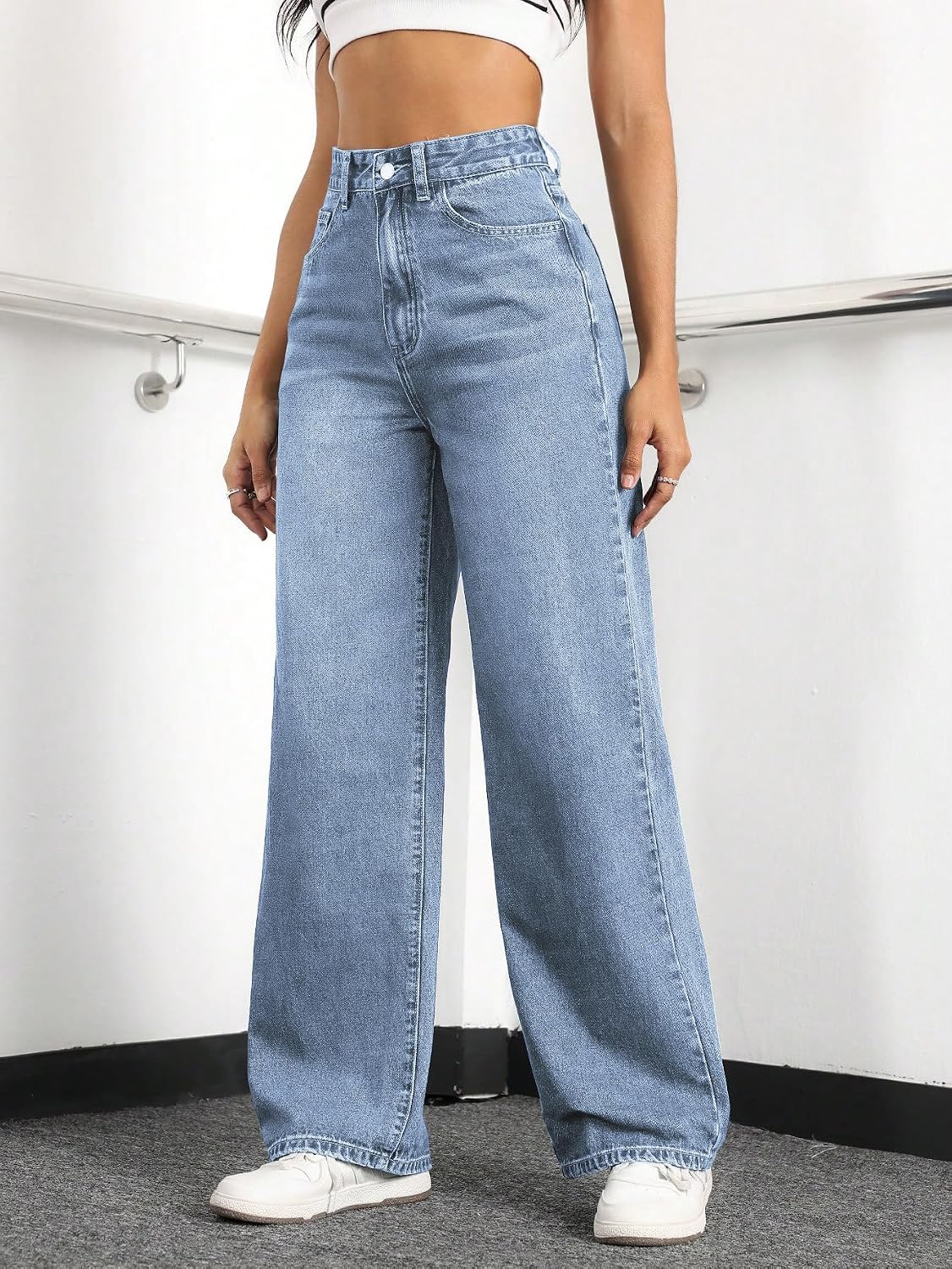 Detalle de Mars Power Straight Leg Jeans for Women: High-Waisted, Wide-Leg, Baggy Boyfriend Denim