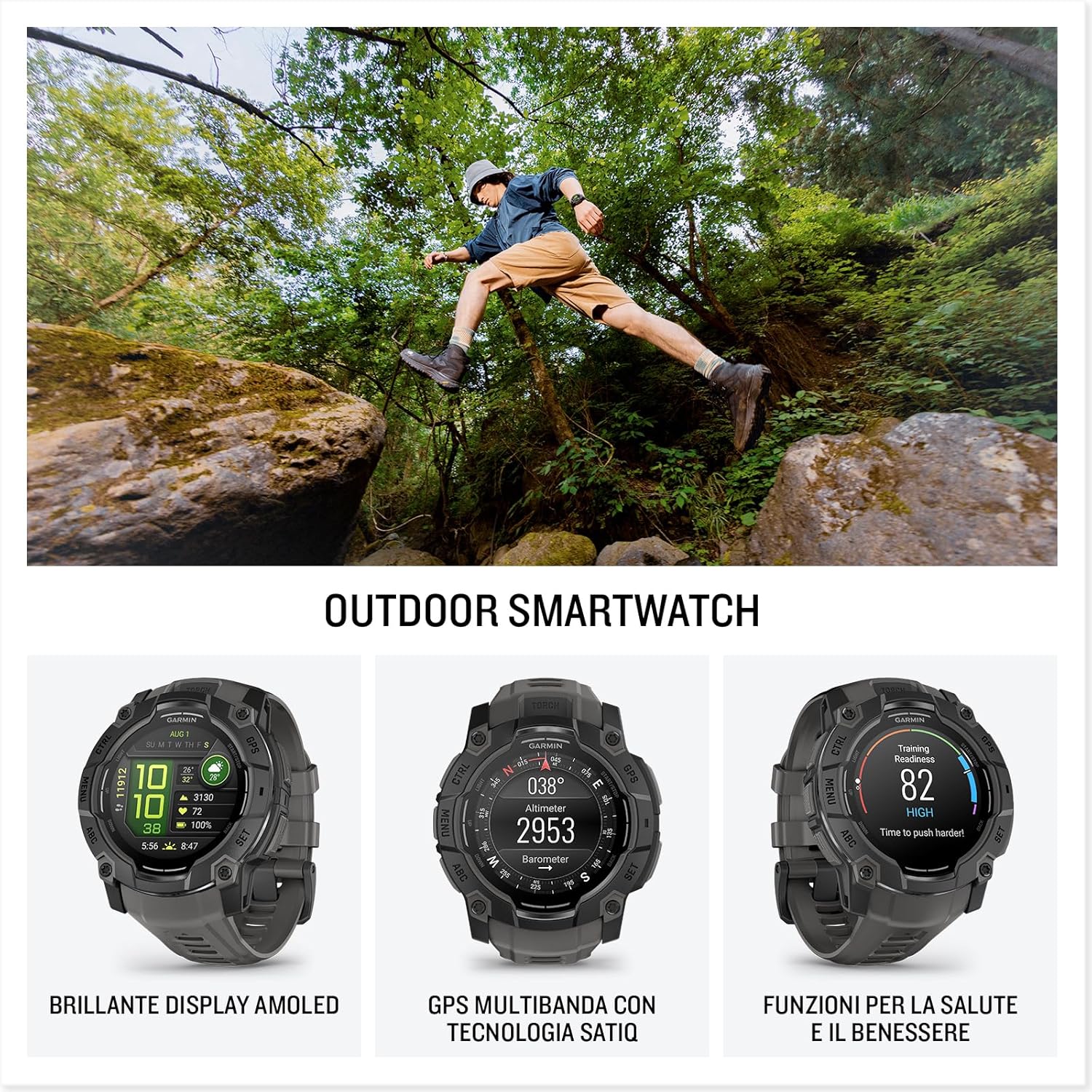 Thumbnail 1 de Garmin Instinct 3 (50 mm) con display AMOLED 1,3”, GPS multi-band, torcia LED e Garmin Pay