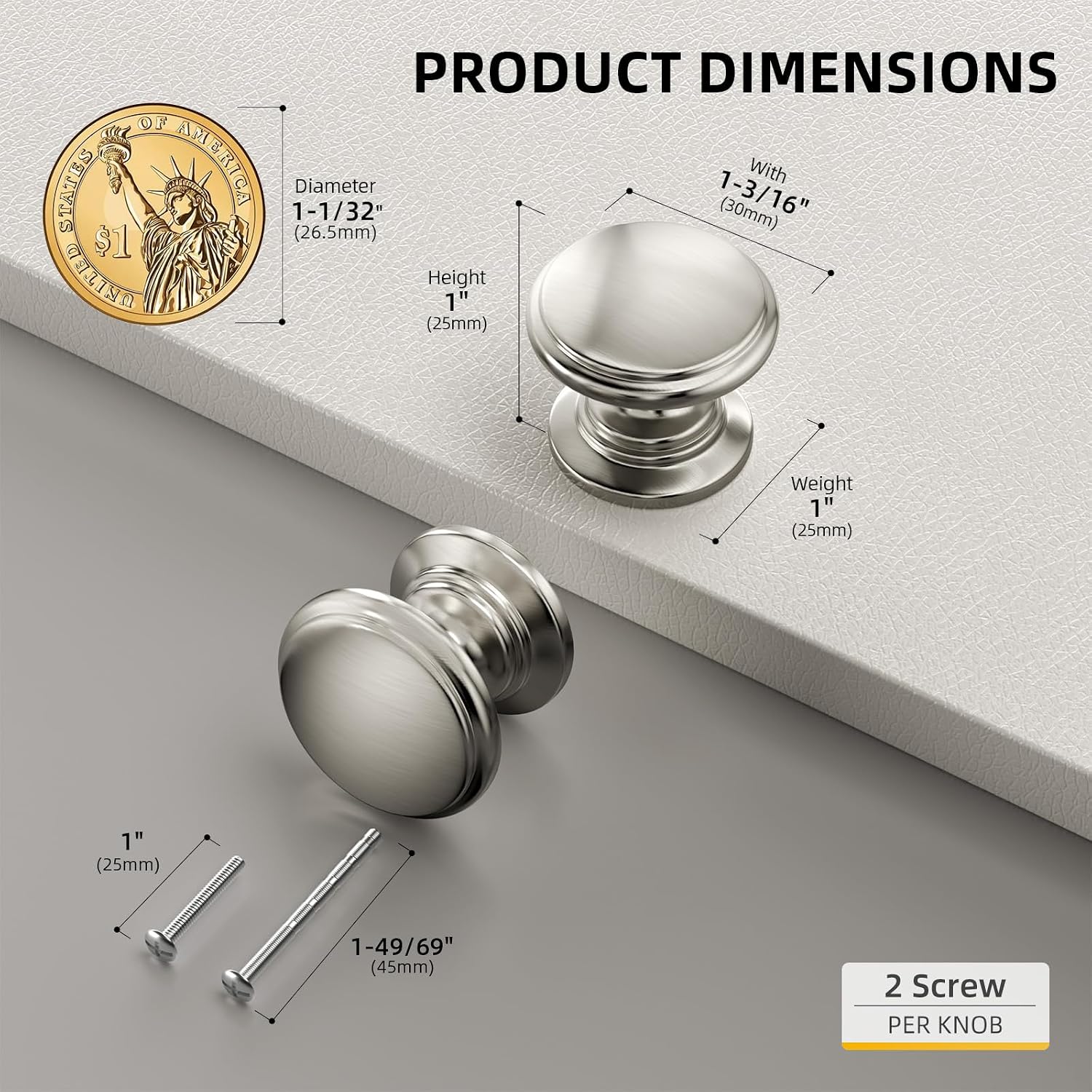 Detalle 2 de Goldenwarm Cabinet Knobs, Brushed Nickel