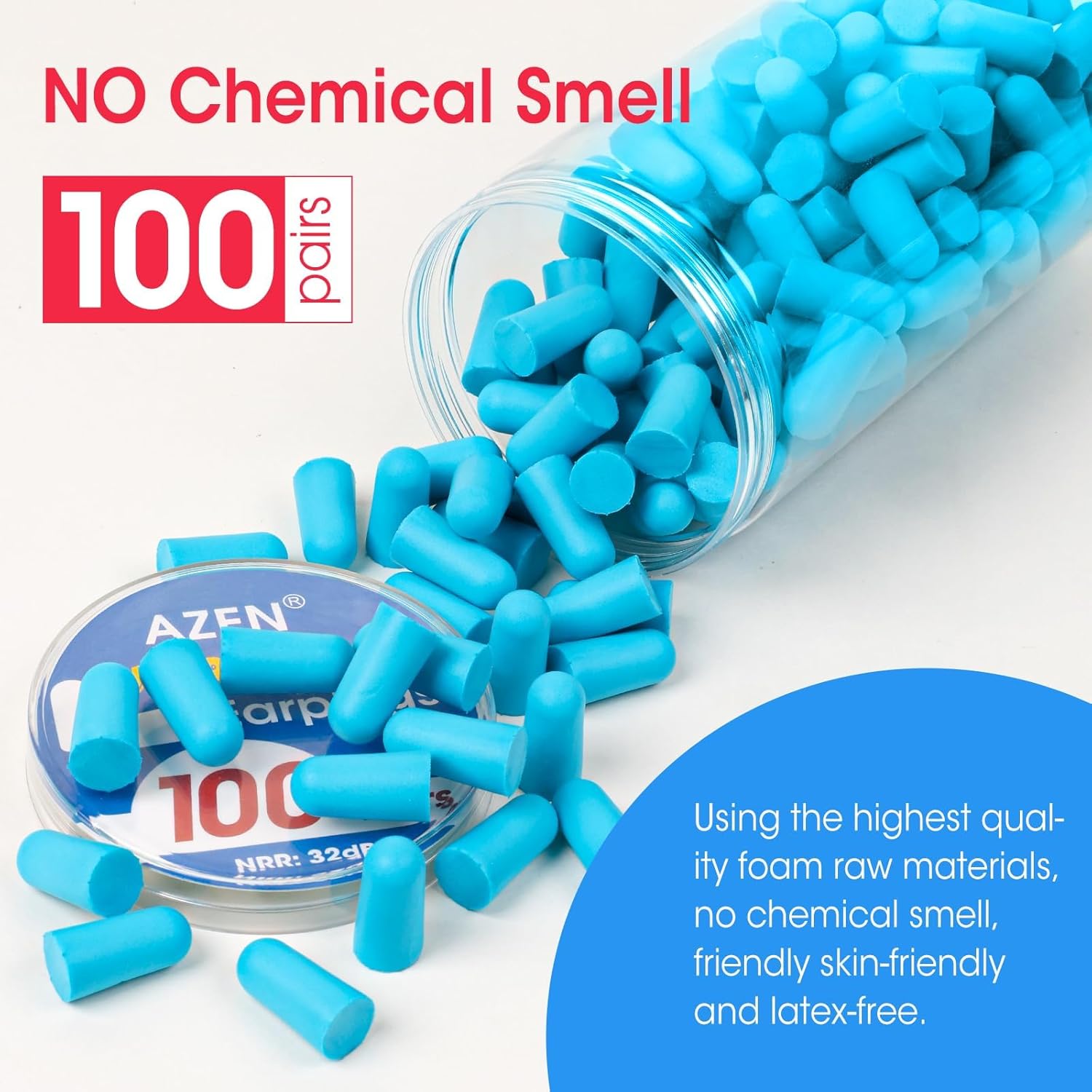 Detalle de AZEN 100 Pairs Ear Plugs Bulk with NRR 32dB in Lake Blue