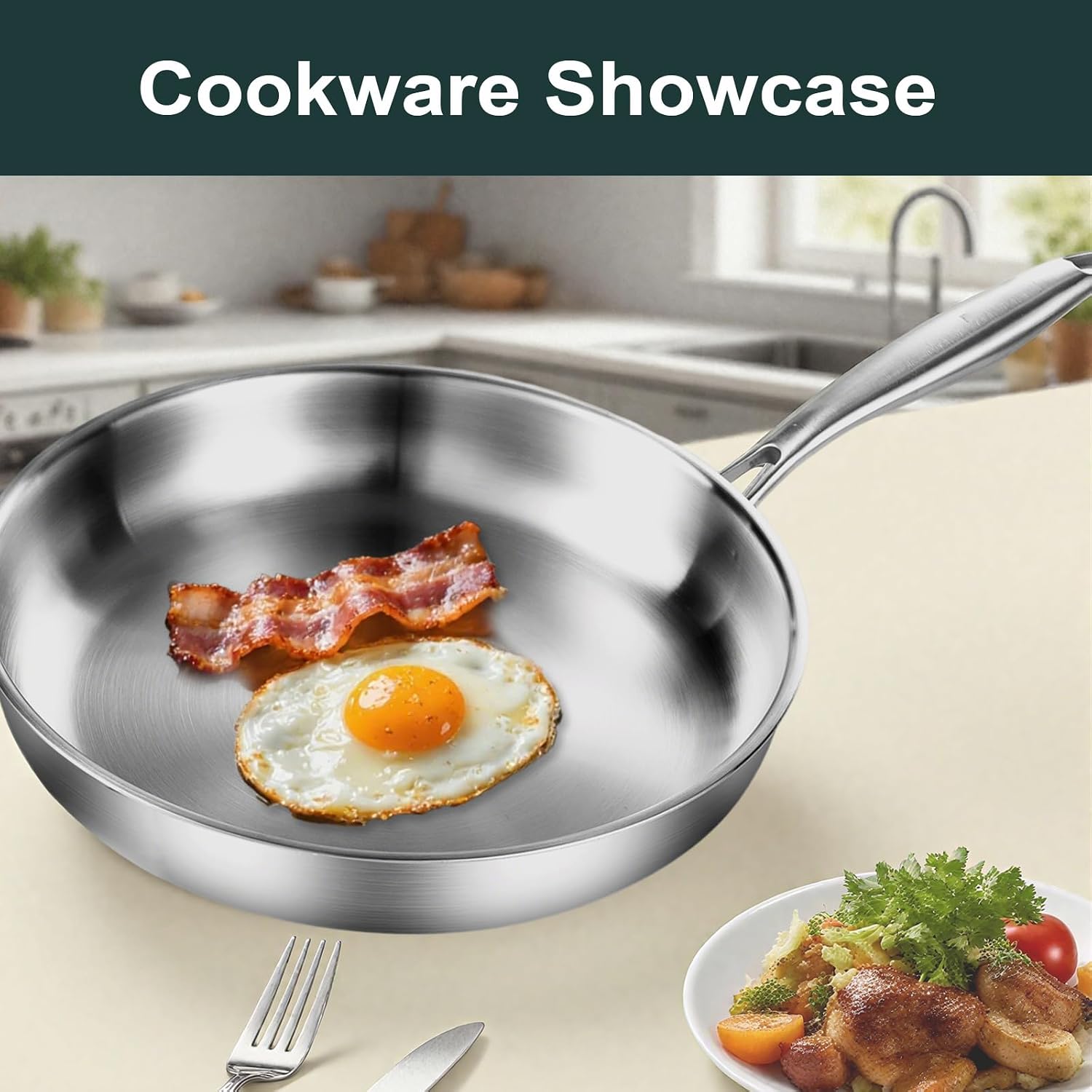 Detalle 2 de Nontoxicook Tri-Ply Stainless Steel Frying Pan 28cm