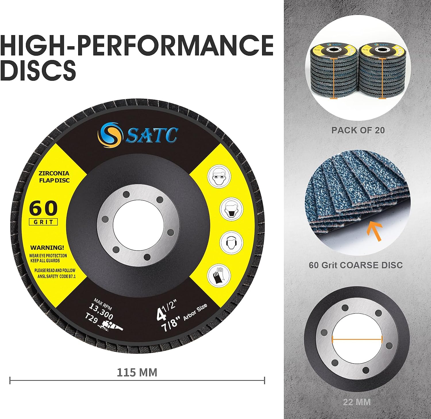 Detalle 2 de SATC Flap Discs 115mm 60 Grit Zirconia, 20 pack 🛠