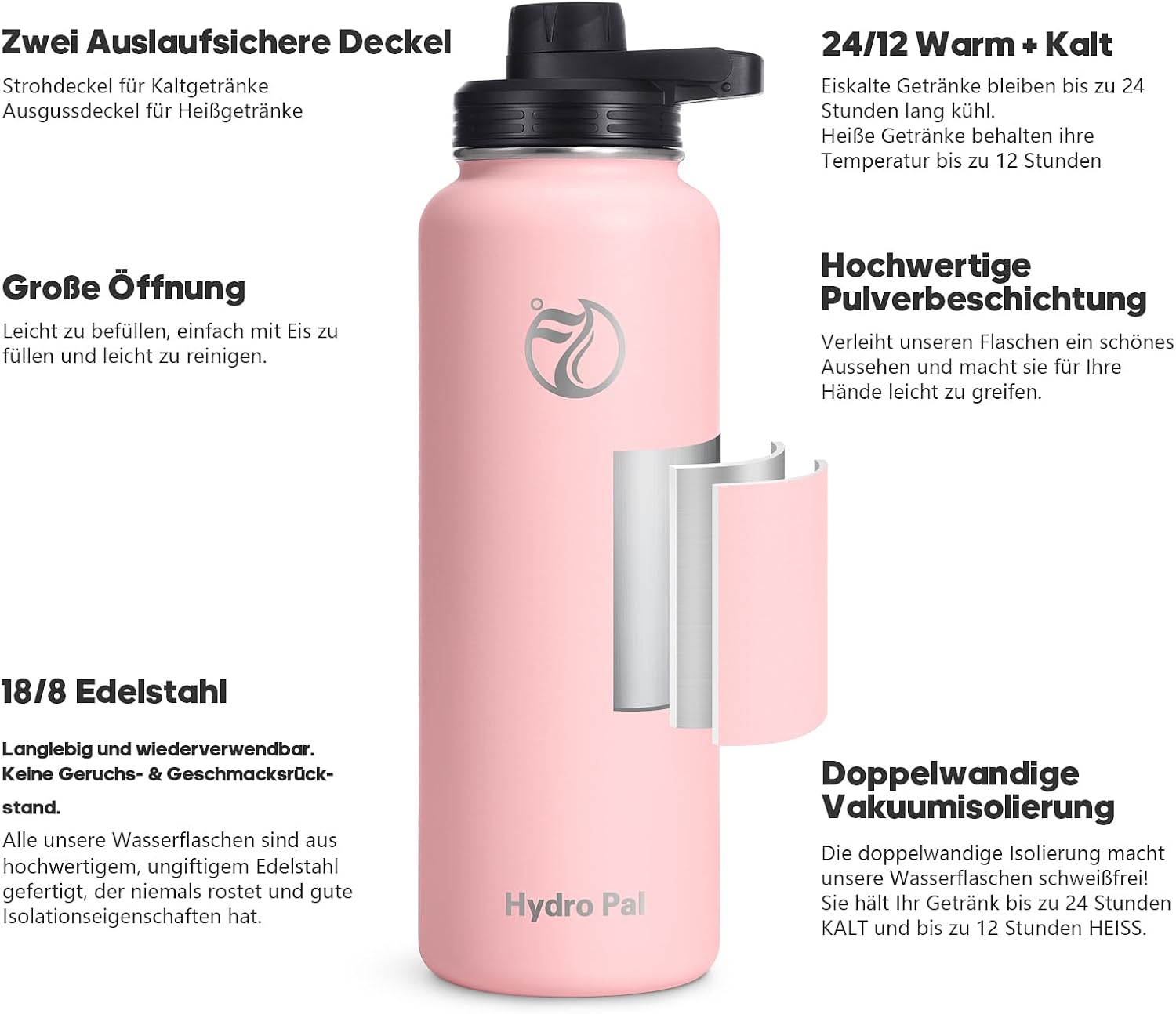 Thumbnail 1 de HydroPal Isolierflasche 750ml Edelstahl – BPA-frei, auslaufsicher, 24h kalt/12h heiß