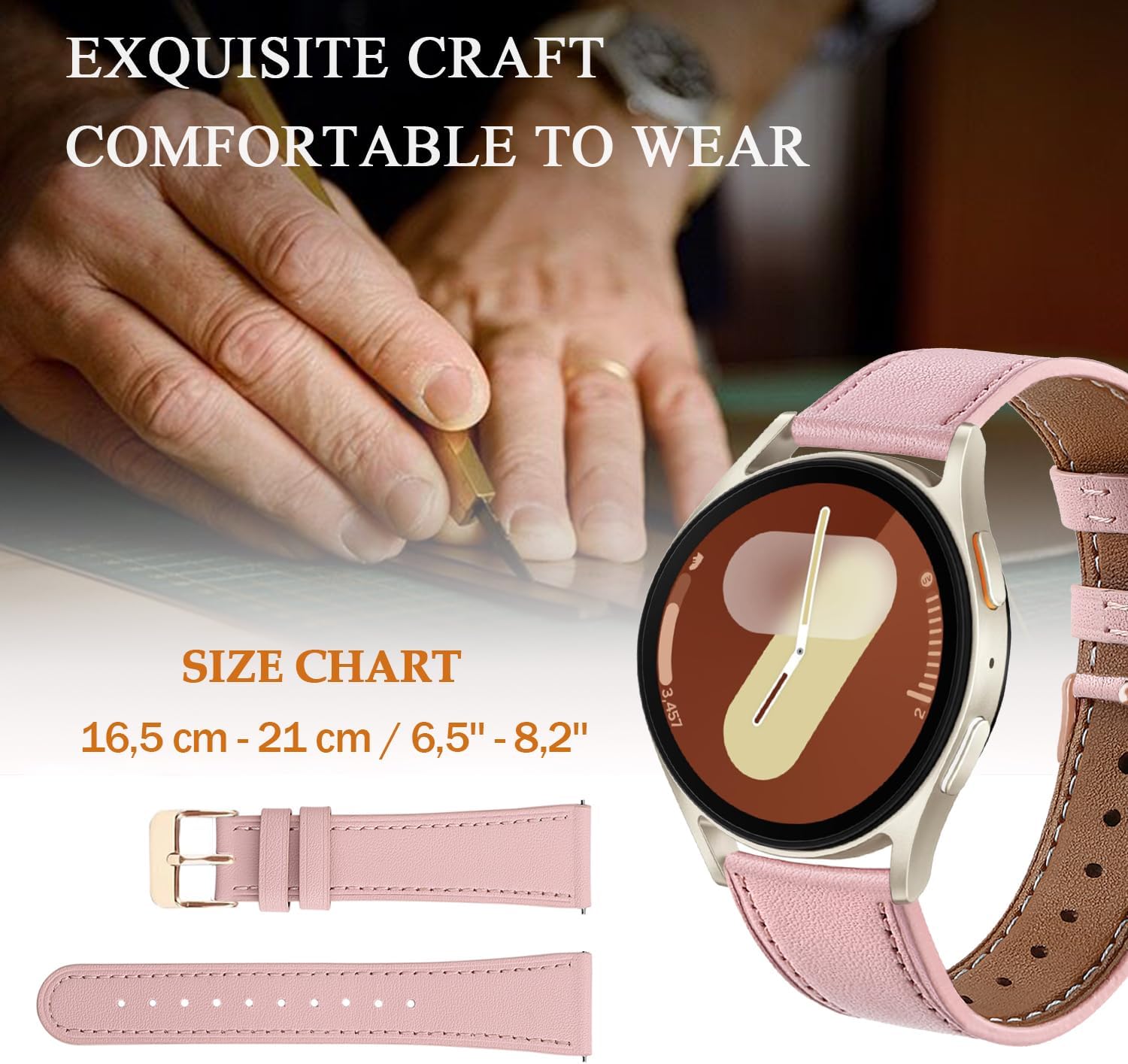 Detalle 2 de Bracelet cuir 20 mm NEMUALL avec fermoir or rosé pour Huawei Watch GT 3/GT 2, Honor Magic Watch 2 & Galaxy Watch (bracelet de remplacement)