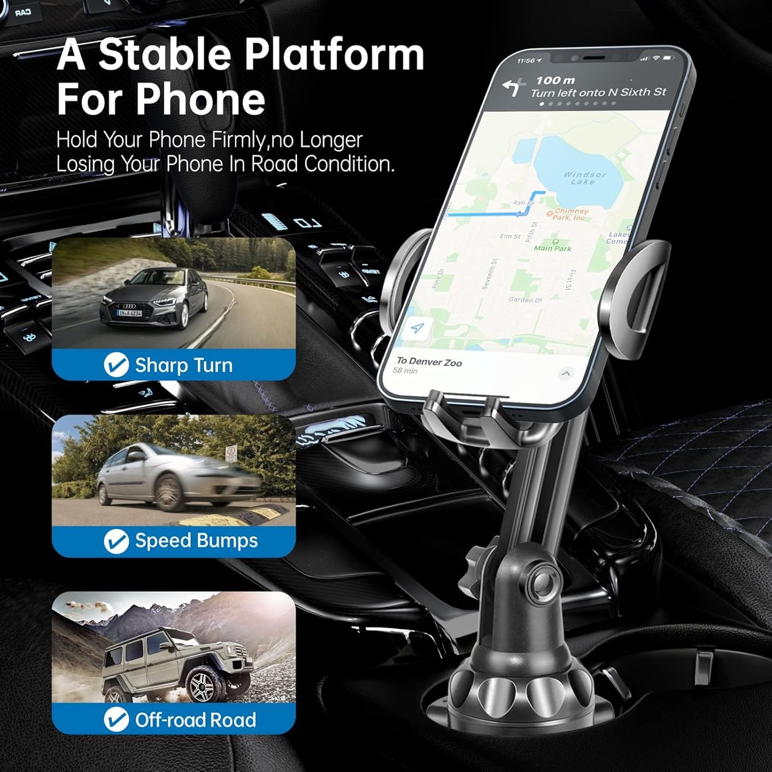 Detalle de TOPGO Cup Phone Holder for Car – No Shake, Stable, Extendable Pole