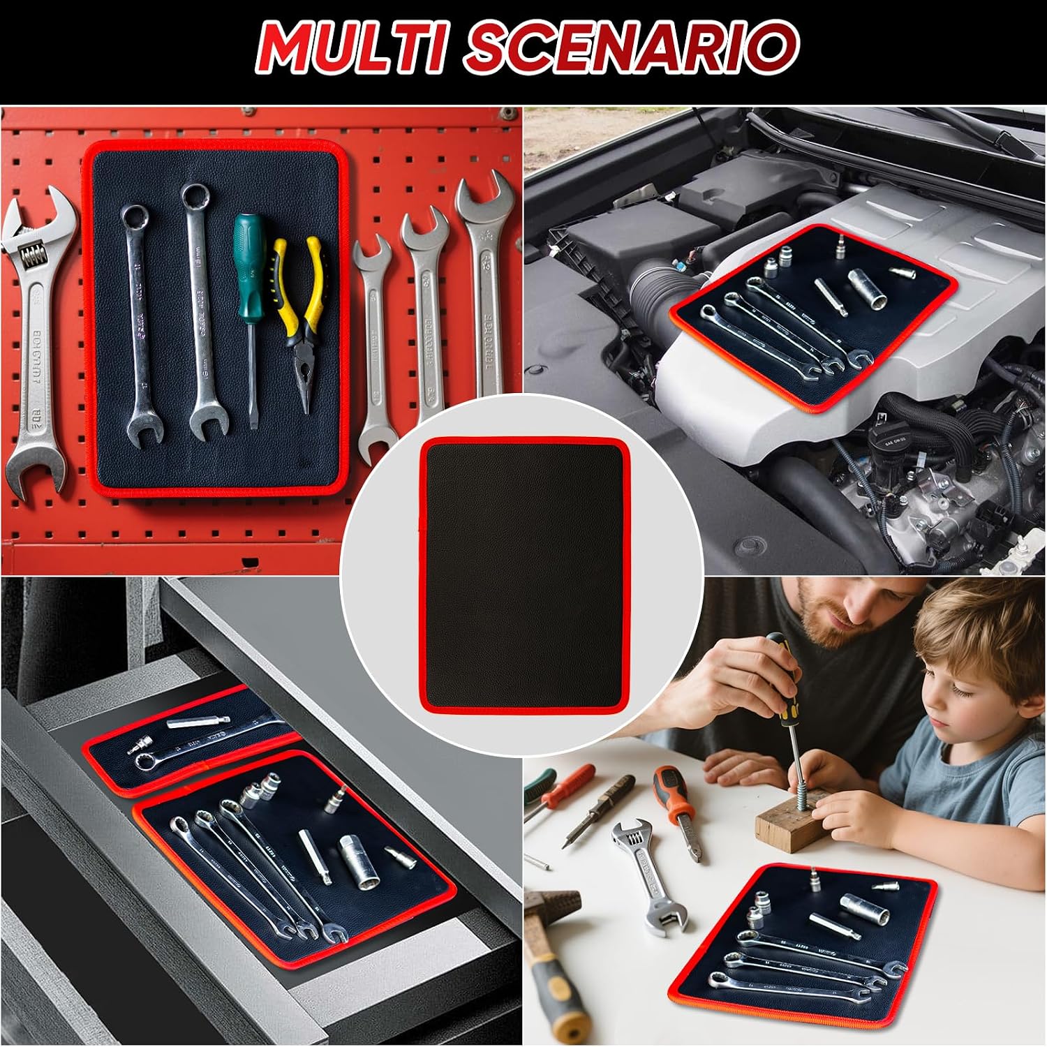 Thumbnail 6 de Arcomin Flexible Magnetic Tool Mat Set, 3 Sizes with PVC Surface and Thread Gauge
