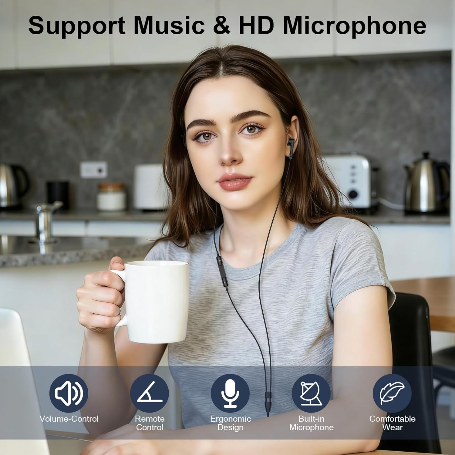 Thumbnail 4 de USB-C Wired In-Ear Earphones with Mic, Volume Control & Remote for Samsung Galaxy, iPhone and More