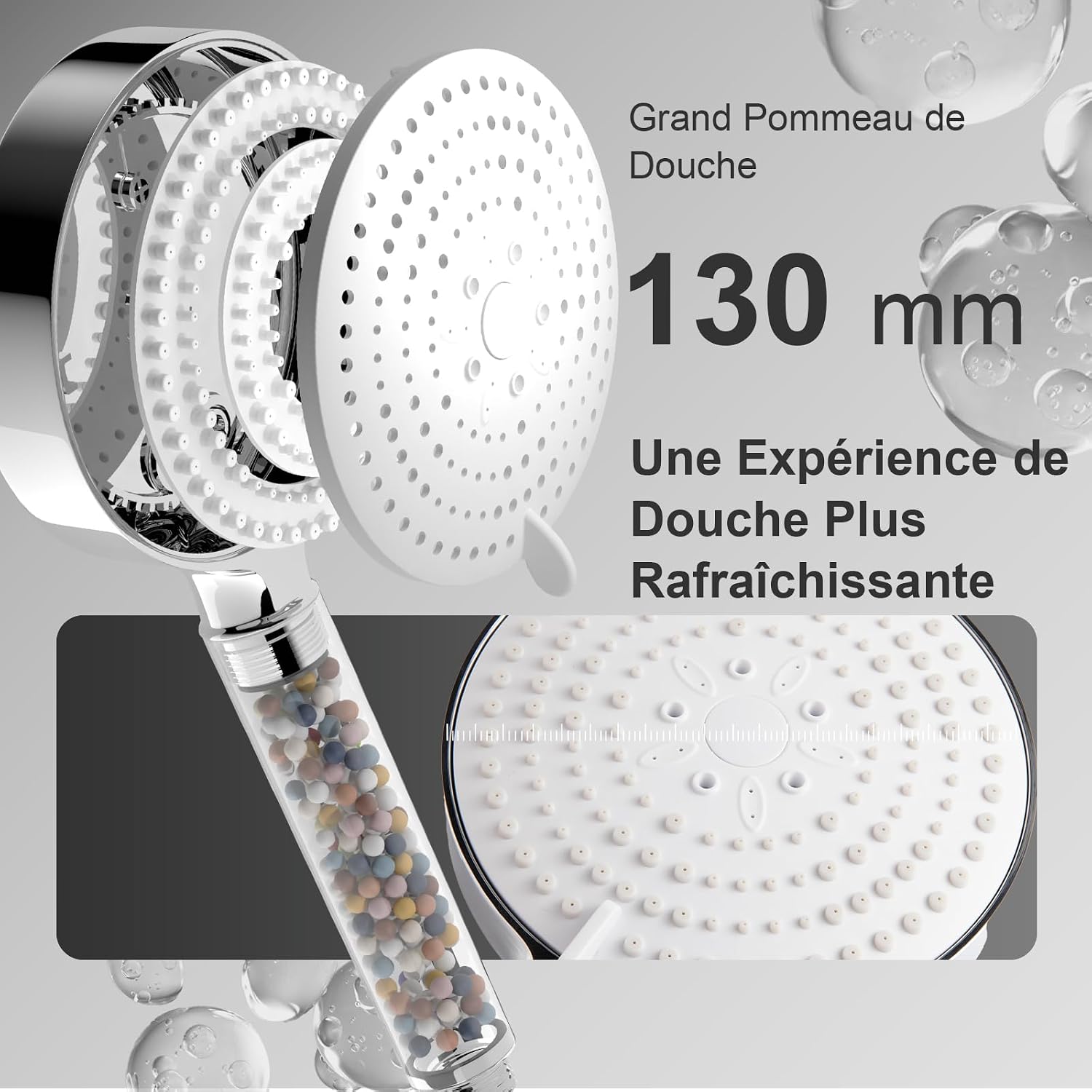 Thumbnail 3 de OFFO Pommeau de Douche Anti Calcaire 6 Jets Chrome