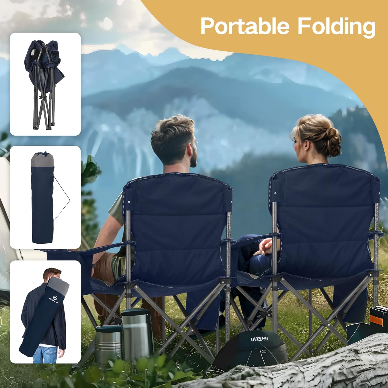 Thumbnail 5 de ALPHA CAMP Set of 2 Camping Chairs 200 kg