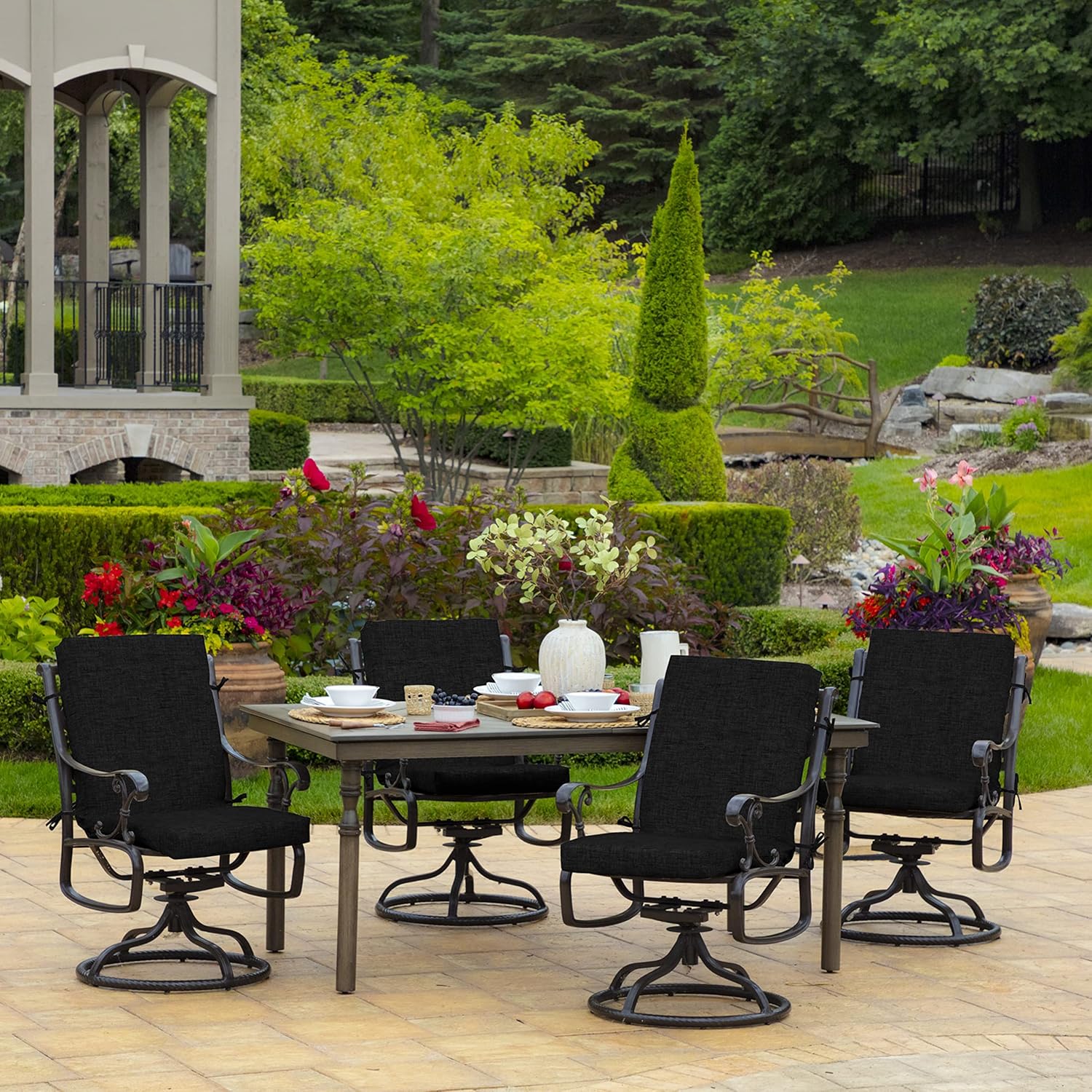 Thumbnail 6 de Arden 2-Pack Outdoor Patio Dining Chair Cushion (20x44) - Rain-Proof, Fade-Resistant, Black Leala