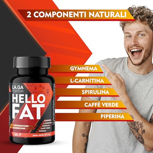 Detalle de HelloFat di LA.GA: Integratore con Spirulina, L-Tirosina e Arancio Amaro – 60 capsule