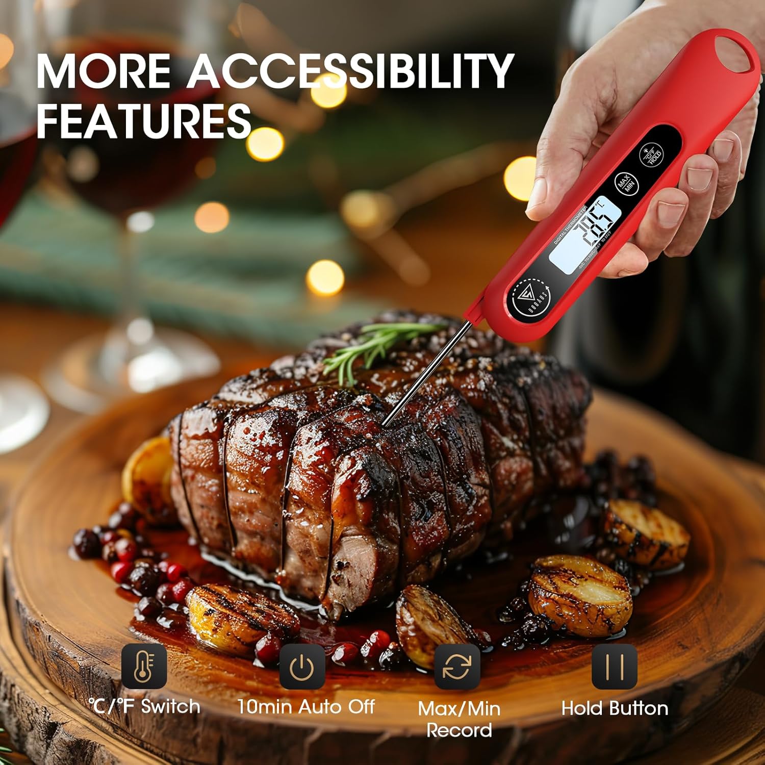 Thumbnail 2 de DOQAUS Meat Thermometer Probe, 3S Instant Read with Backlight – Foldable 12cm Probe, Auto On/Off