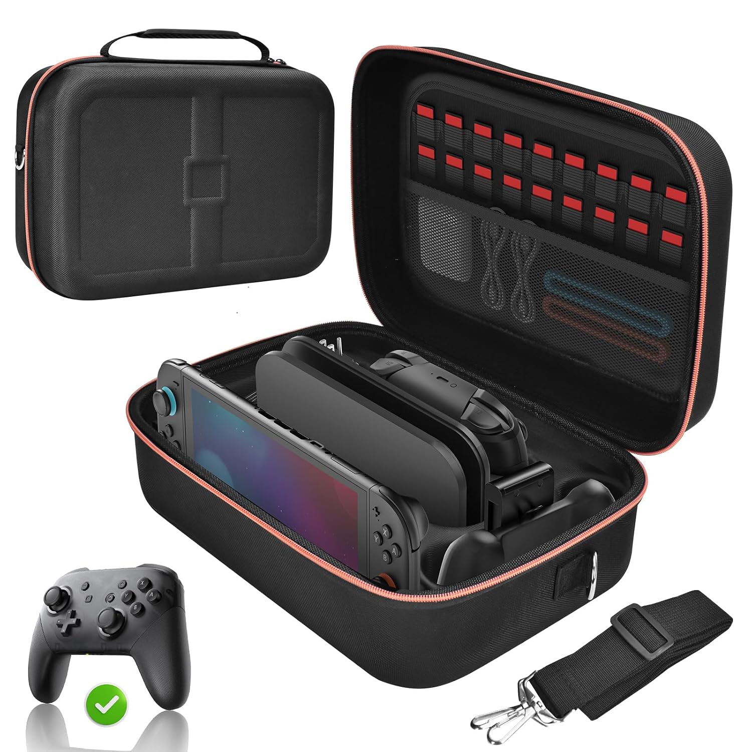 Detalle de Gorixer NTT22B Switch Carrying Case, Hard EVA Shell, 18 Game Card Slots