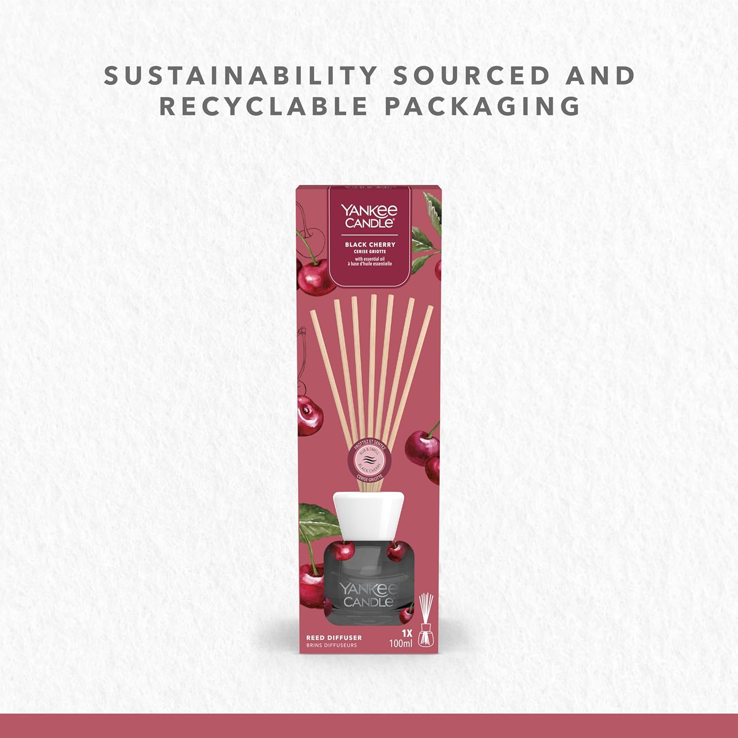 Detalle de YANKEE CANDLE Signature brins diffuseur Cerise griotte – 100 ml, jusqu’à 10 semaines