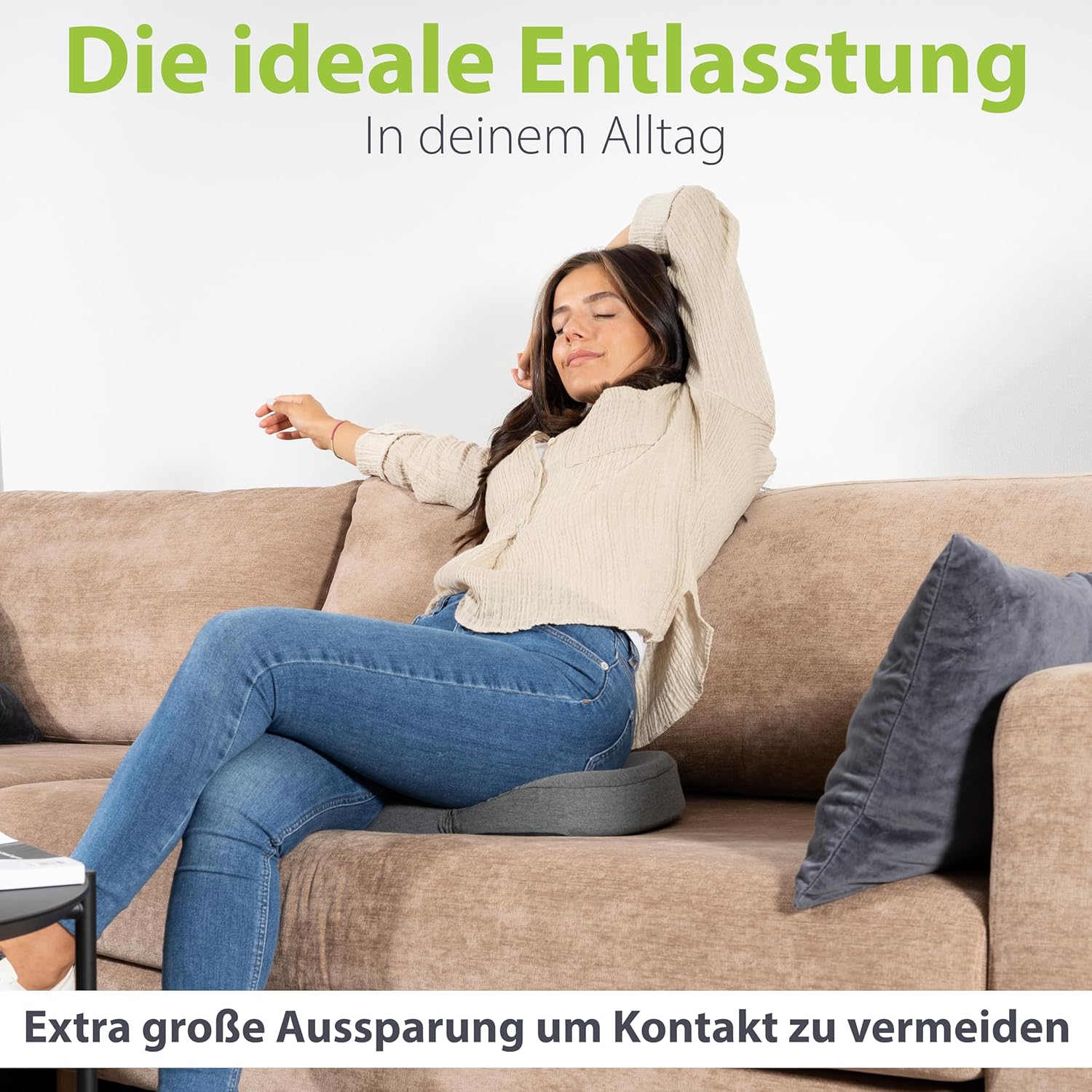 Detalle de feela.® Orthopädischer Sitzring mit Loch, 3 Härtegrade – Kühlgel-Memory-Schaum für Hämorrhoiden & Entlastung