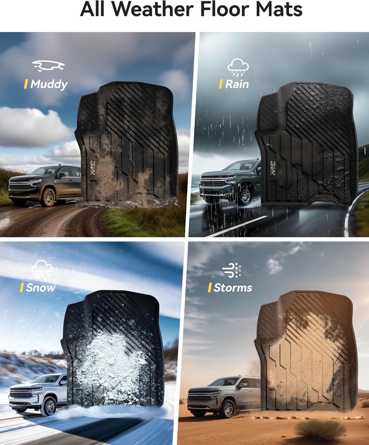 Thumbnail 5 de 3W TPE All-Weather Floor Mats & Cargo Liner (7-Seat Fit) for 2021-2026 Chevy Tahoe, Yukon, Escalade