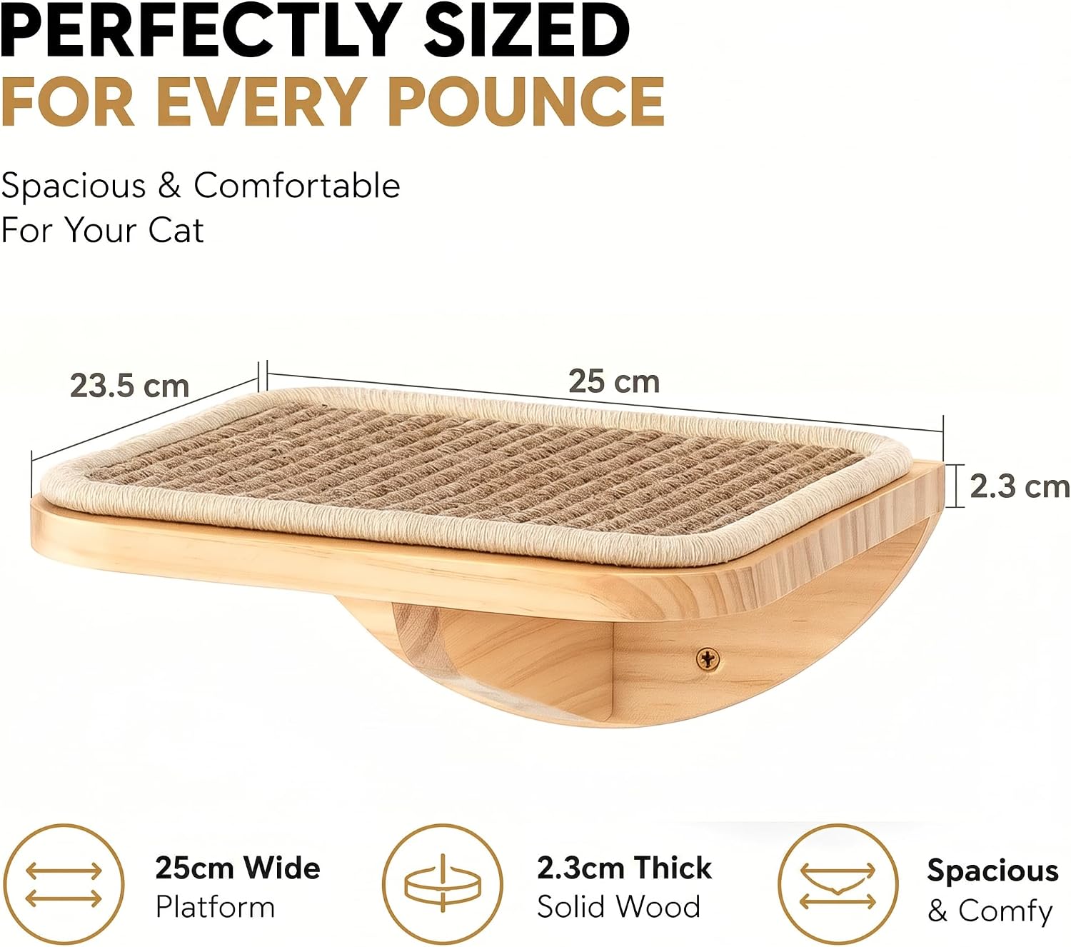 Detalle de Cats Wall Shelves with Sponge Mat and Curved Nest — Wall-Mounted Cat Climbing Frame with 2 Steps