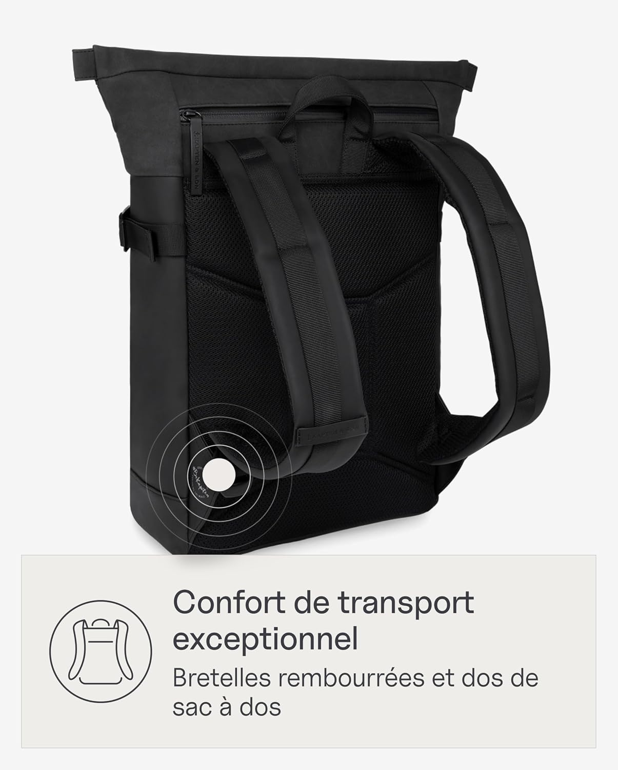 Detalle de Kapten & Son Aarhus All Black – sac à dos rolltop 14 L avec compartiment ordinateur 14