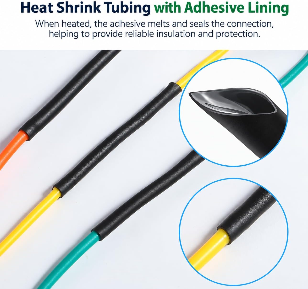 Detalle 2 de Vinabo 400-Piece 3:1 Adhesive-Lined Heat Shrink Tubing Set, Black, 7 Sizes