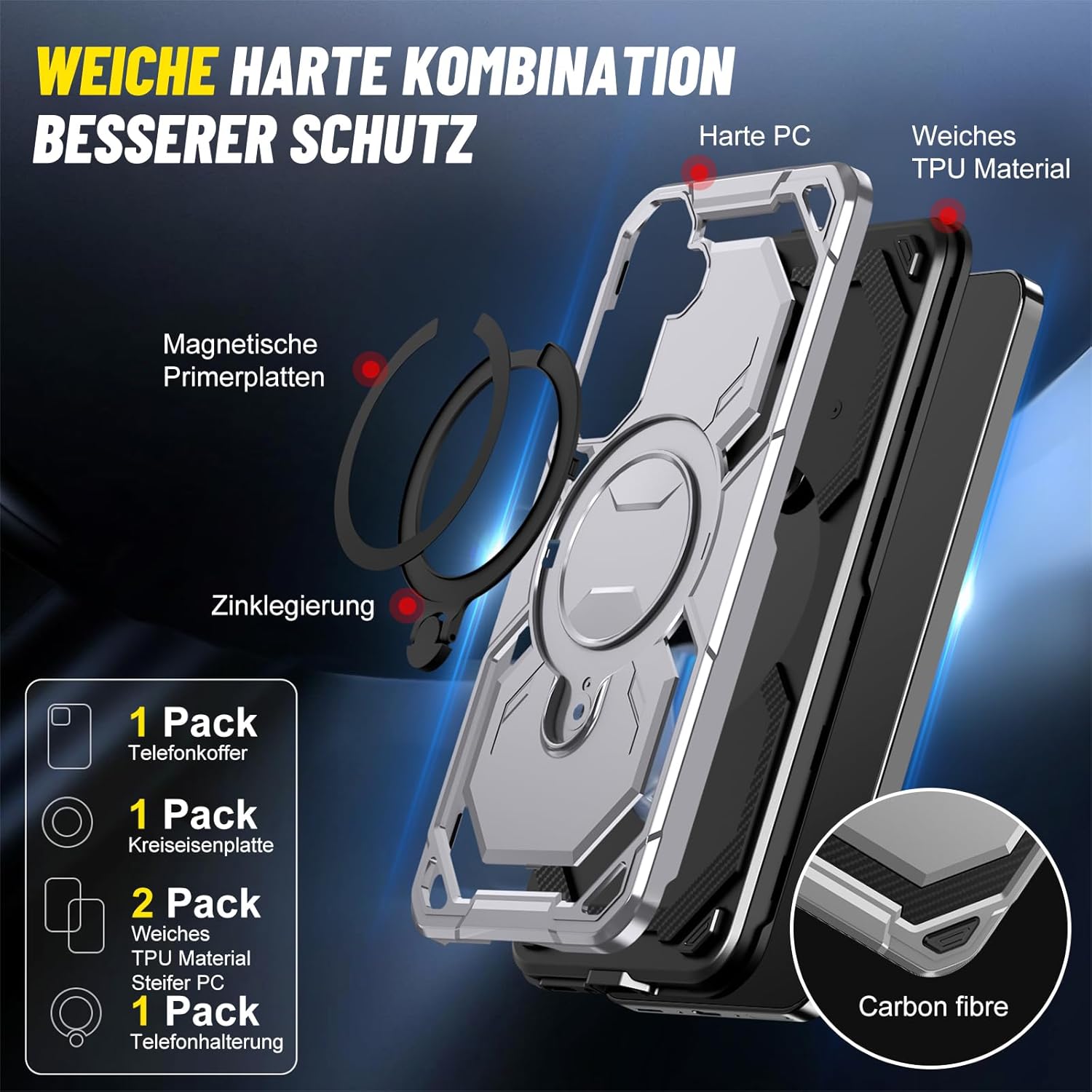 Thumbnail 5 de Hülle für Samsung Galaxy A17 von Vanki – MagSafe kompatibel, militärischer Schutz, integrierter 360° Ständer, silber