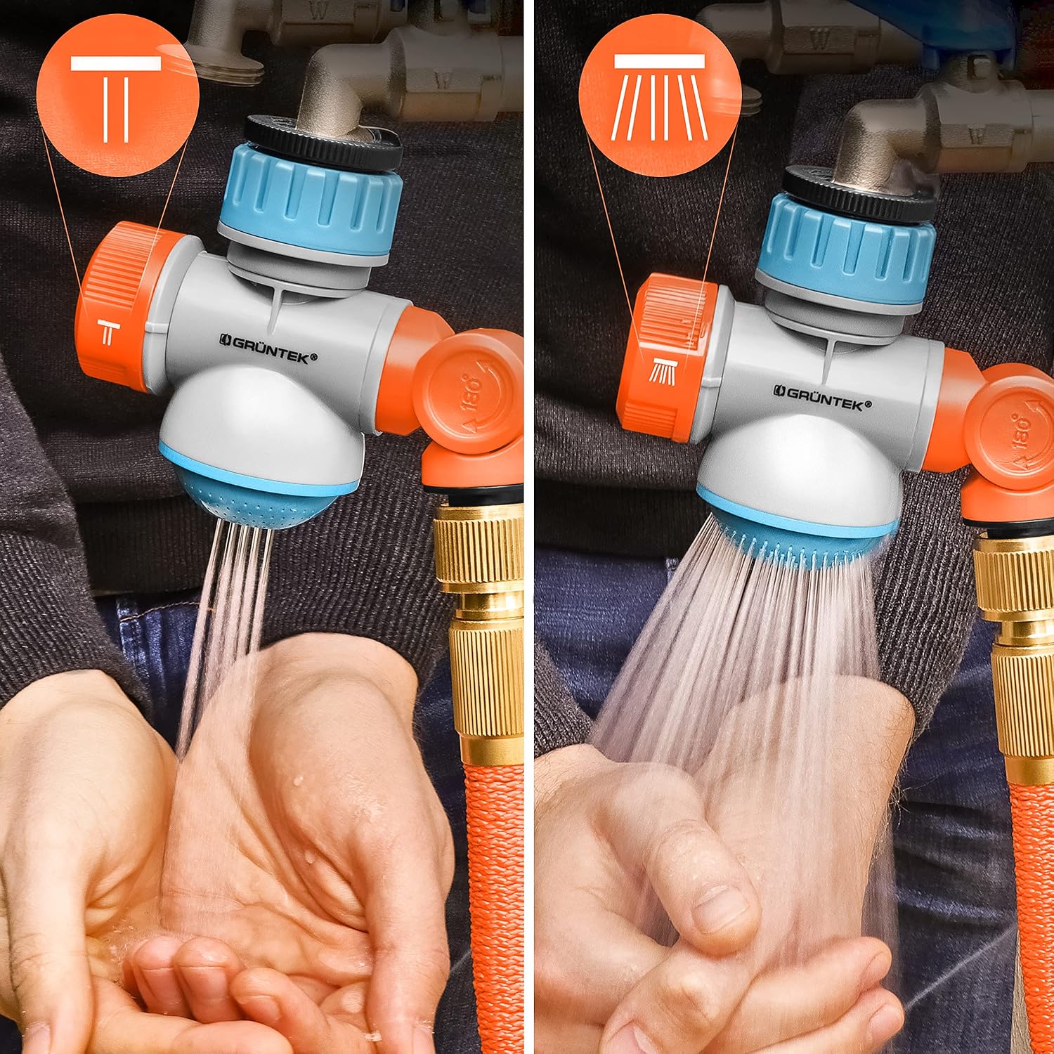 Detalle de GRÜNTEK Adaptateur Robinet/Raccord Tuyeux Arrosage avec 2 Jets orientables à 180°