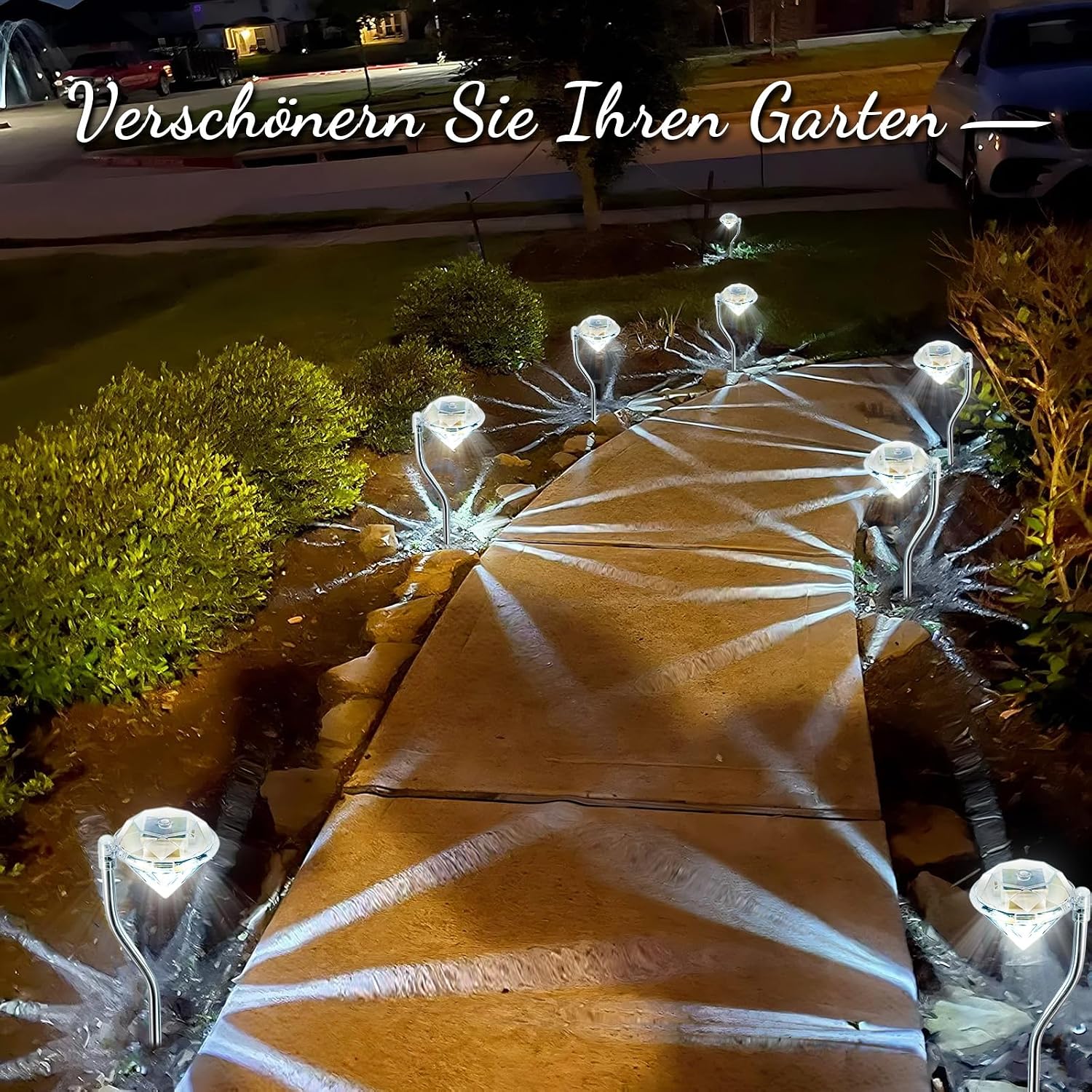 Detalle de Anordsem Solar Lights Outdoor Garden: Stainless Steel Diamond Stake Lamp 4 Pack