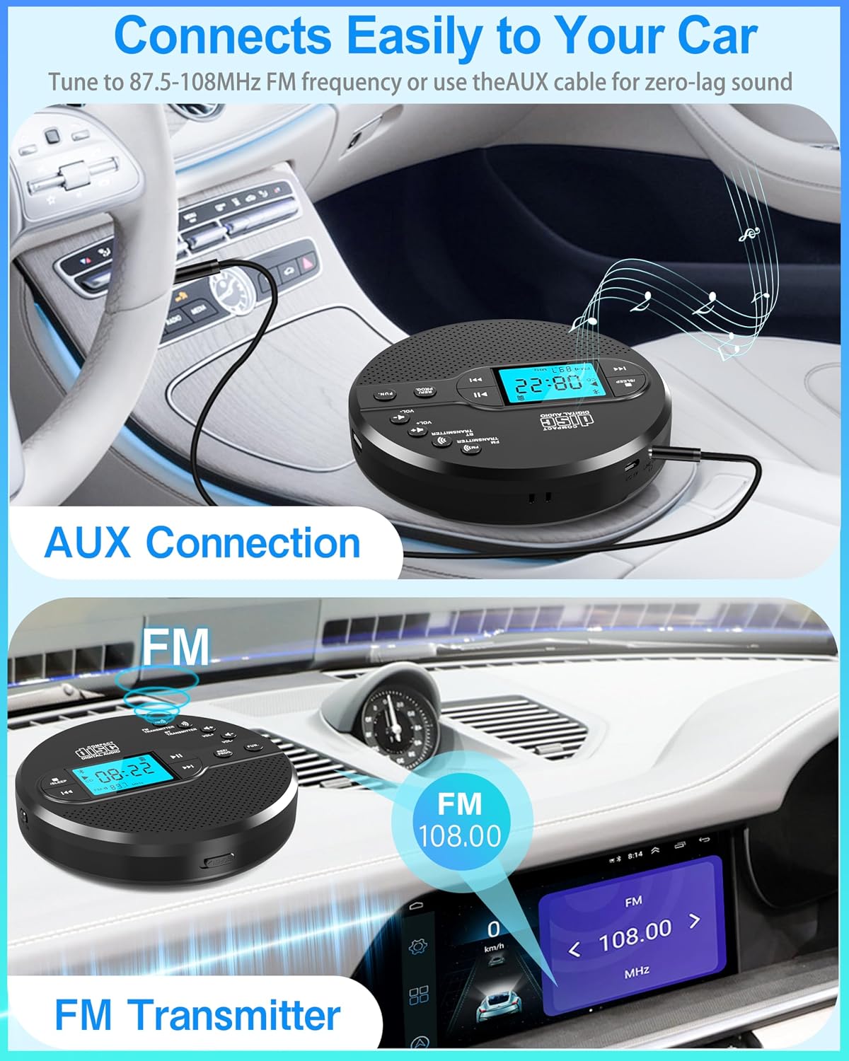 Detalle 2 de Sunoony Portable CD Player with 2000 mAh Battery