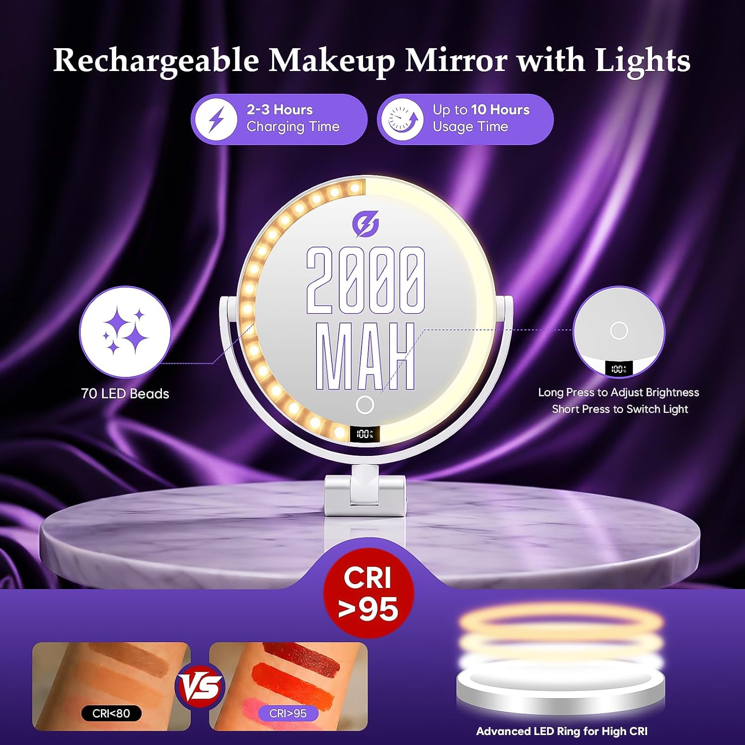 Thumbnail 6 de ELYYSORA Lighted Makeup Mirror, 7-Inch