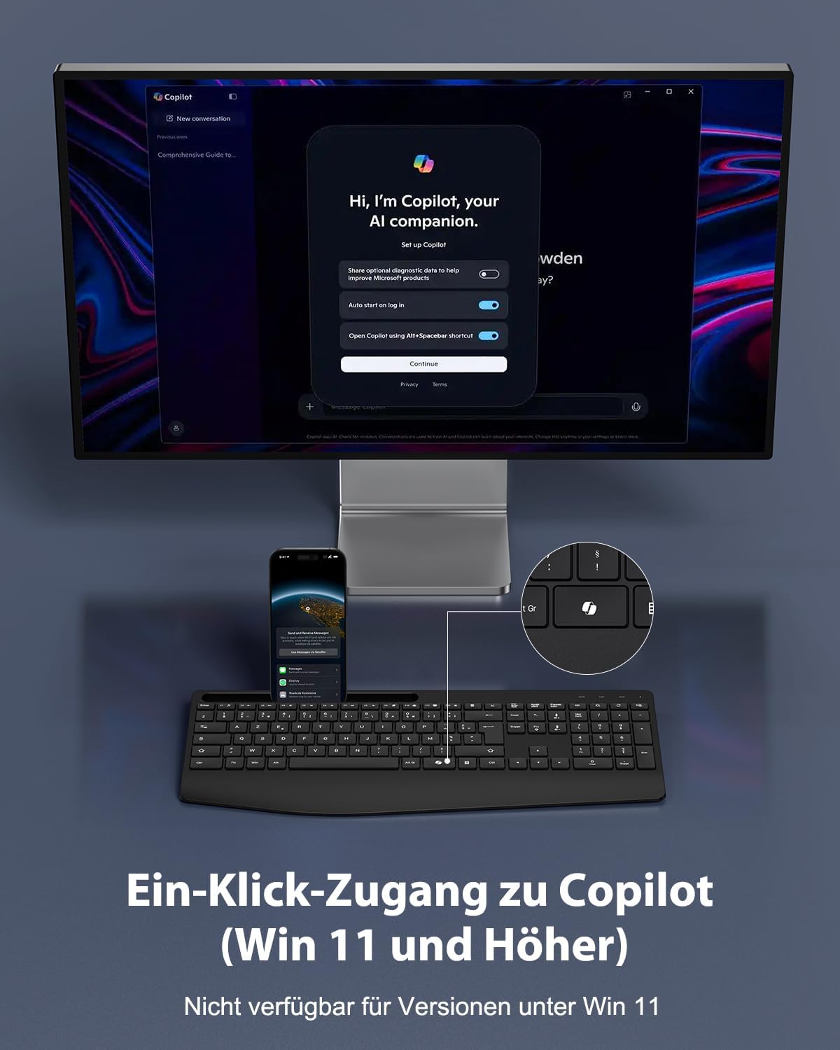 Thumbnail 1 de TECURS Clavier sans Fil 2,4 GHz AZERTY Français avec Repose-Poignet – Rétroéclairage 7 couleurs, Silent et Ergonomique