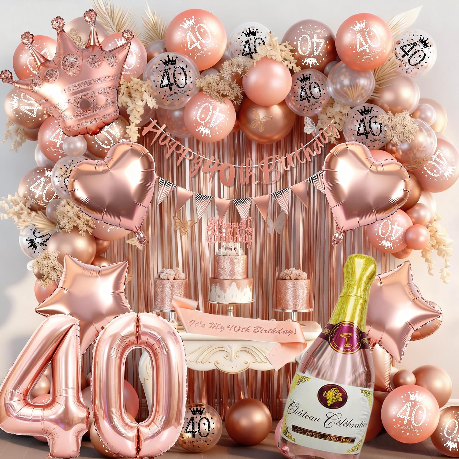 Detalle de Rose Gold 40th Birthday Decorations Kit